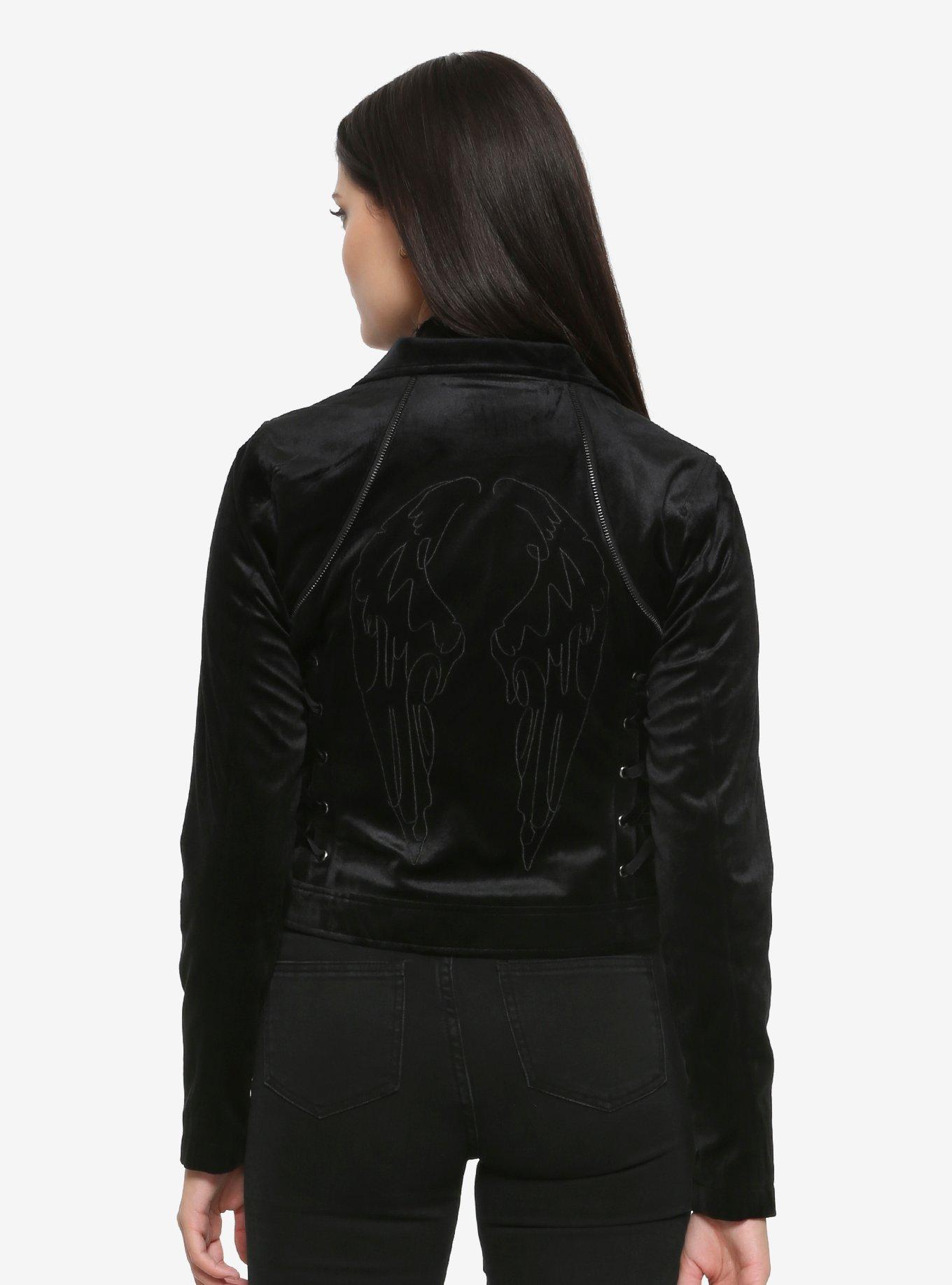 Her Universe Disney Maleficent: Mistress Of Evil Girls Velvet Moto Jacket, BLACK, alternate