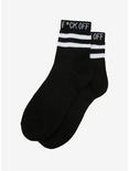 F*ck Off Black & White Varisty Stripe Ankle Socks, , alternate