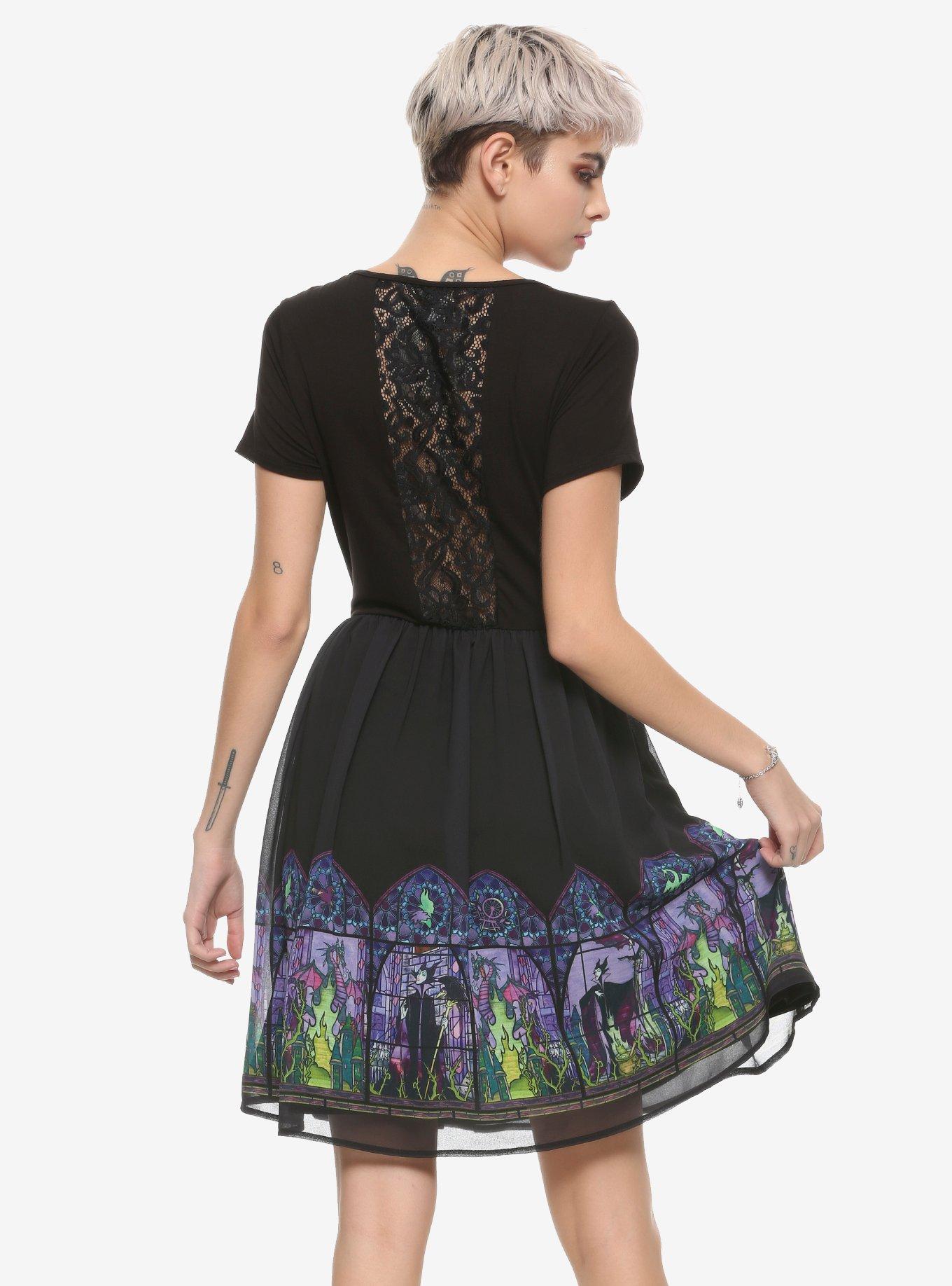 Disney Sleeping Beauty Maleficent Stained Glass Border Dress, BLACK, alternate