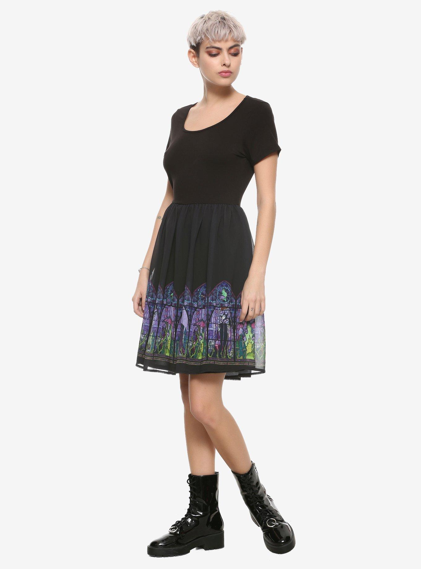 Disney Sleeping Beauty Maleficent Stained Glass Border Dress, BLACK, alternate