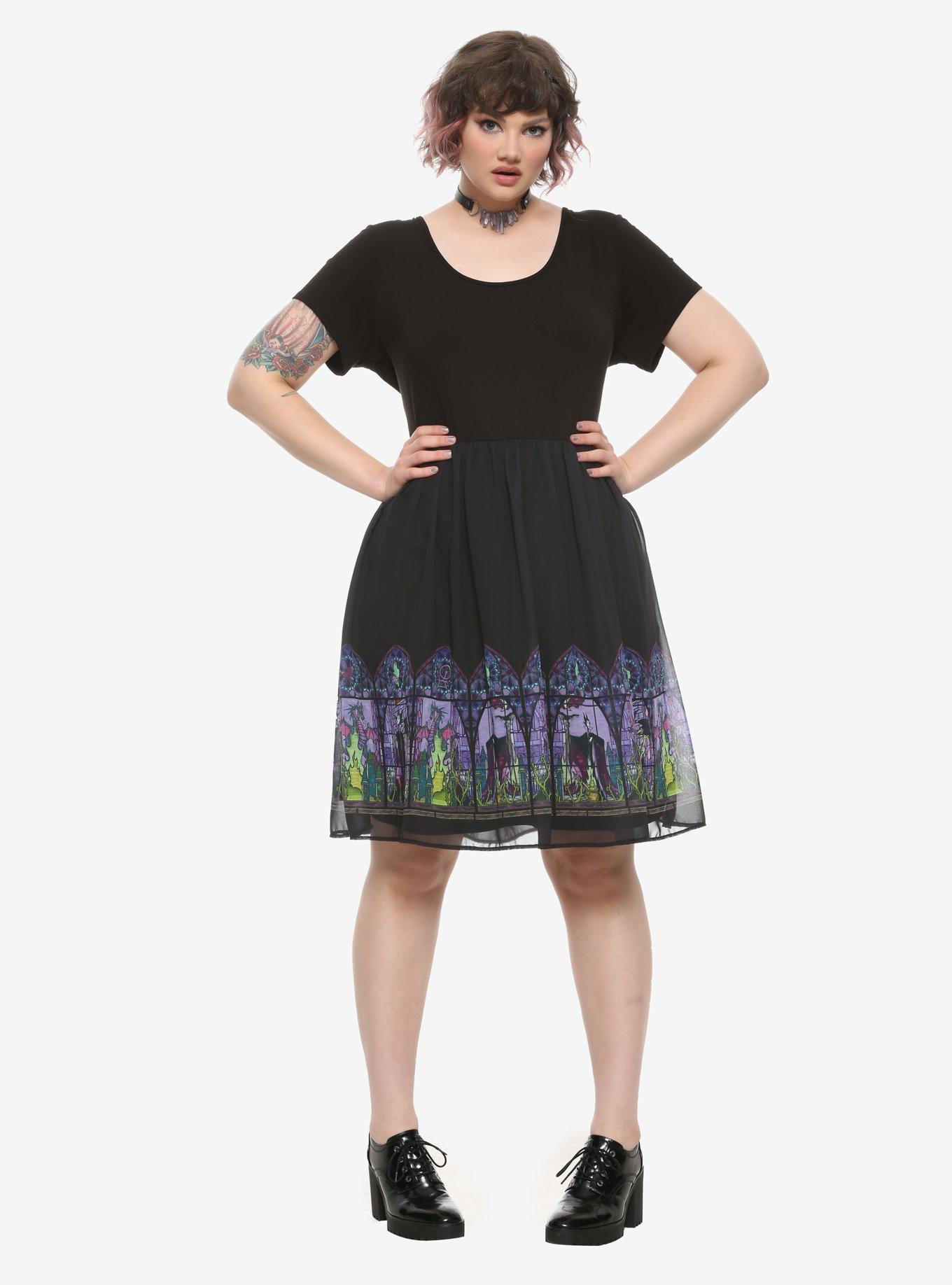 Disney Sleeping Beauty Maleficent Stained Glass Border Dress Plus Size, BLACK, alternate