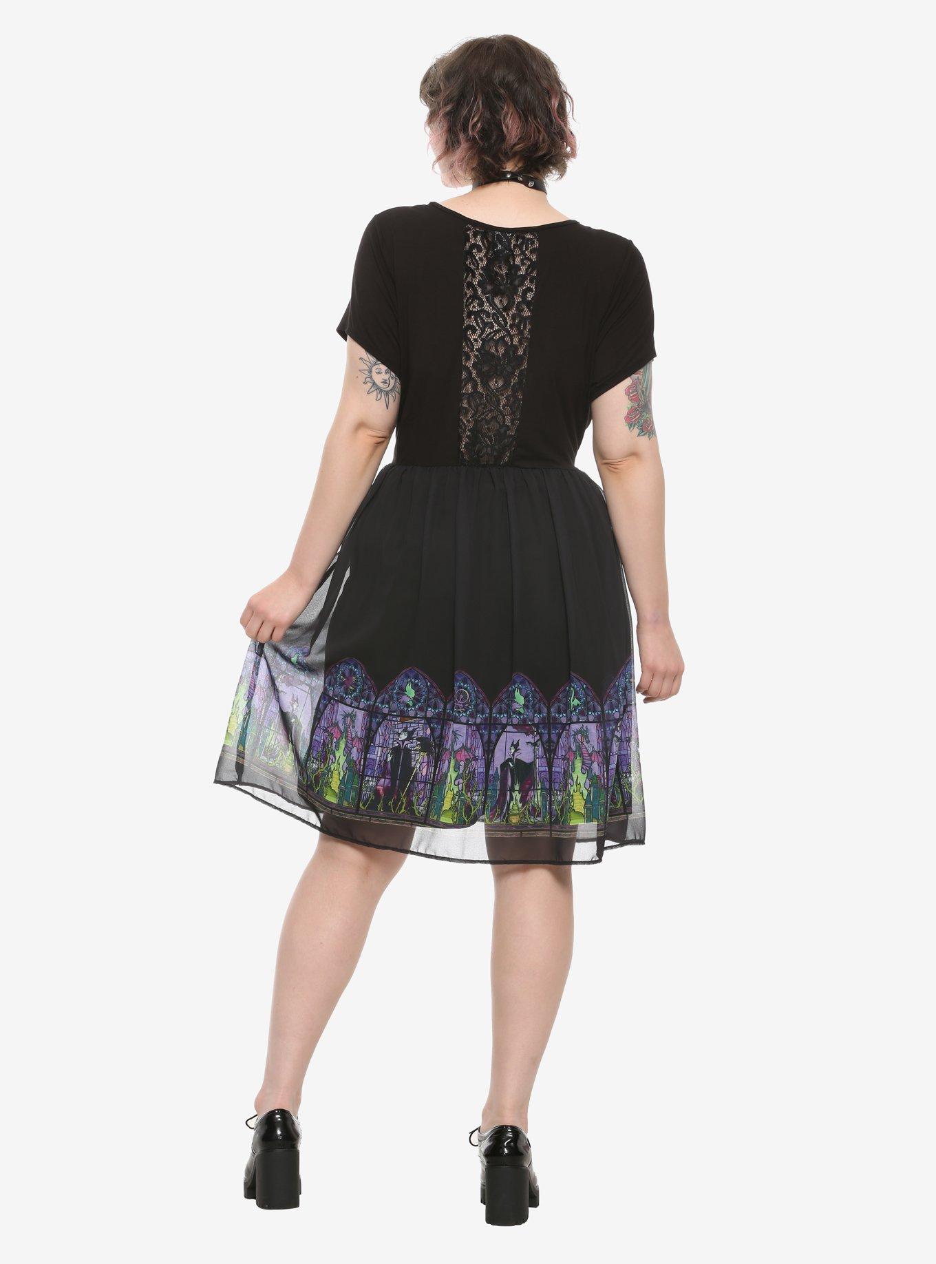 Disney Sleeping Beauty Maleficent Stained Glass Border Dress Plus Size, BLACK, alternate