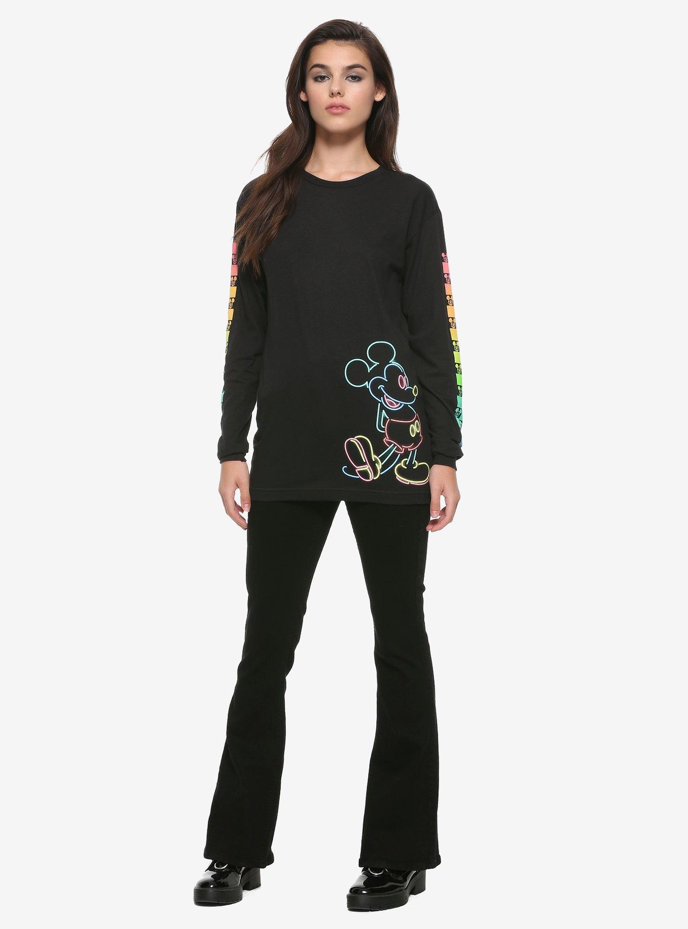 Disney Mickey Mouse Neon Check Long-Sleeve Girls T-Shirt, MULTI, alternate