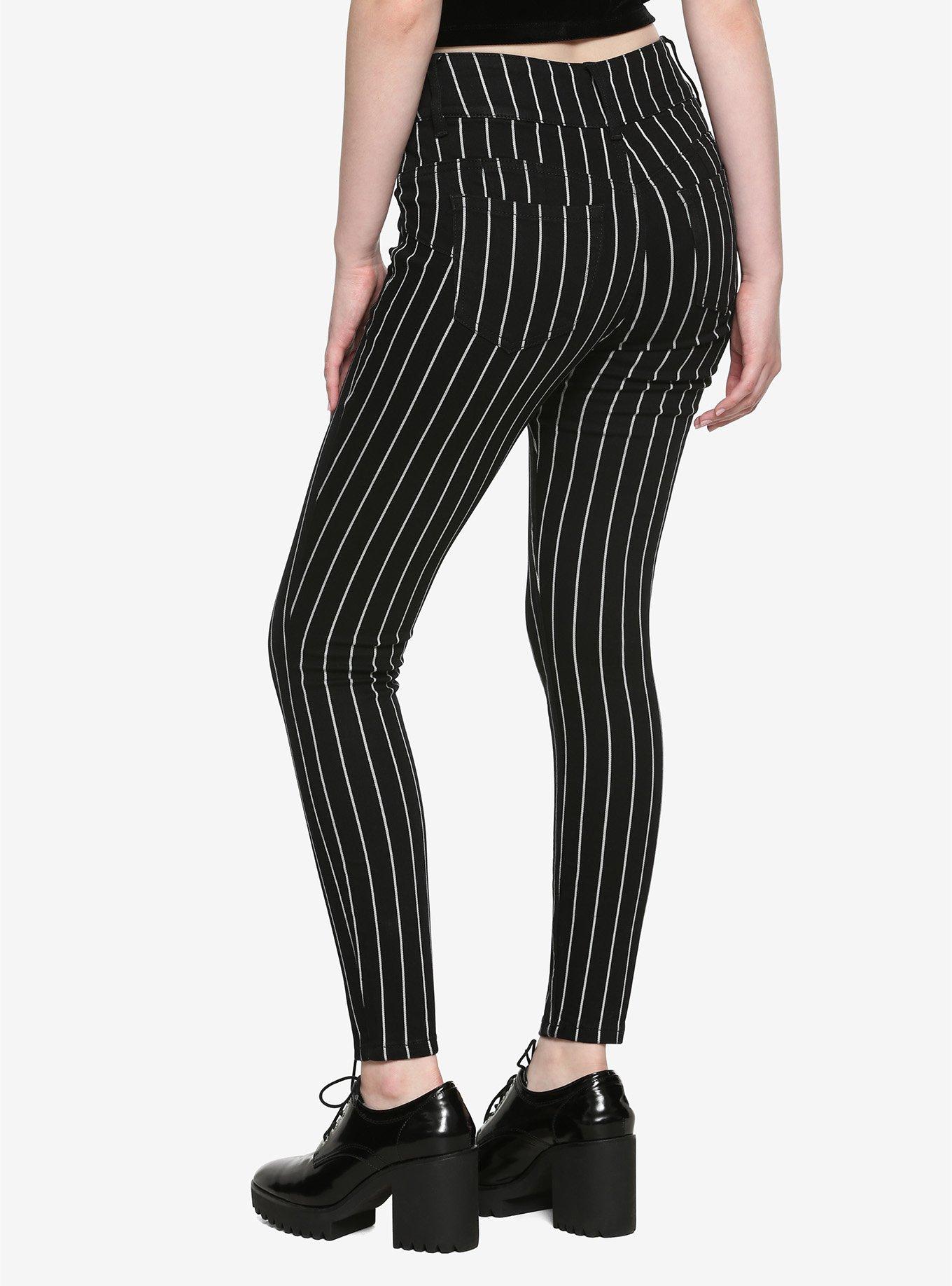 HT Denim Black & White Pinstripe Hi-Rise Super Skinny Jeans, STRIPE - WHITE, alternate