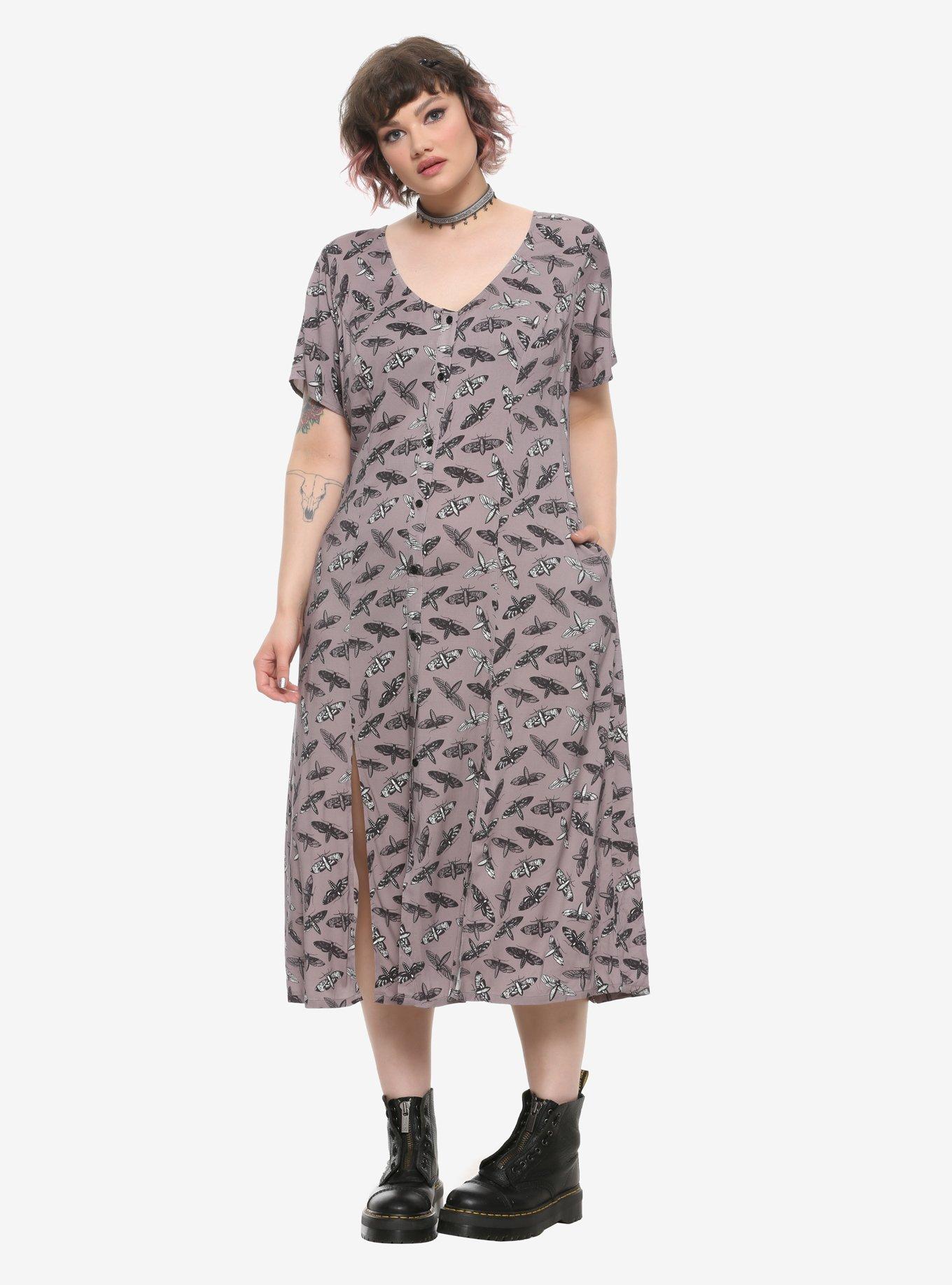 Grey Moth Midi Dress Plus Size, , alternate