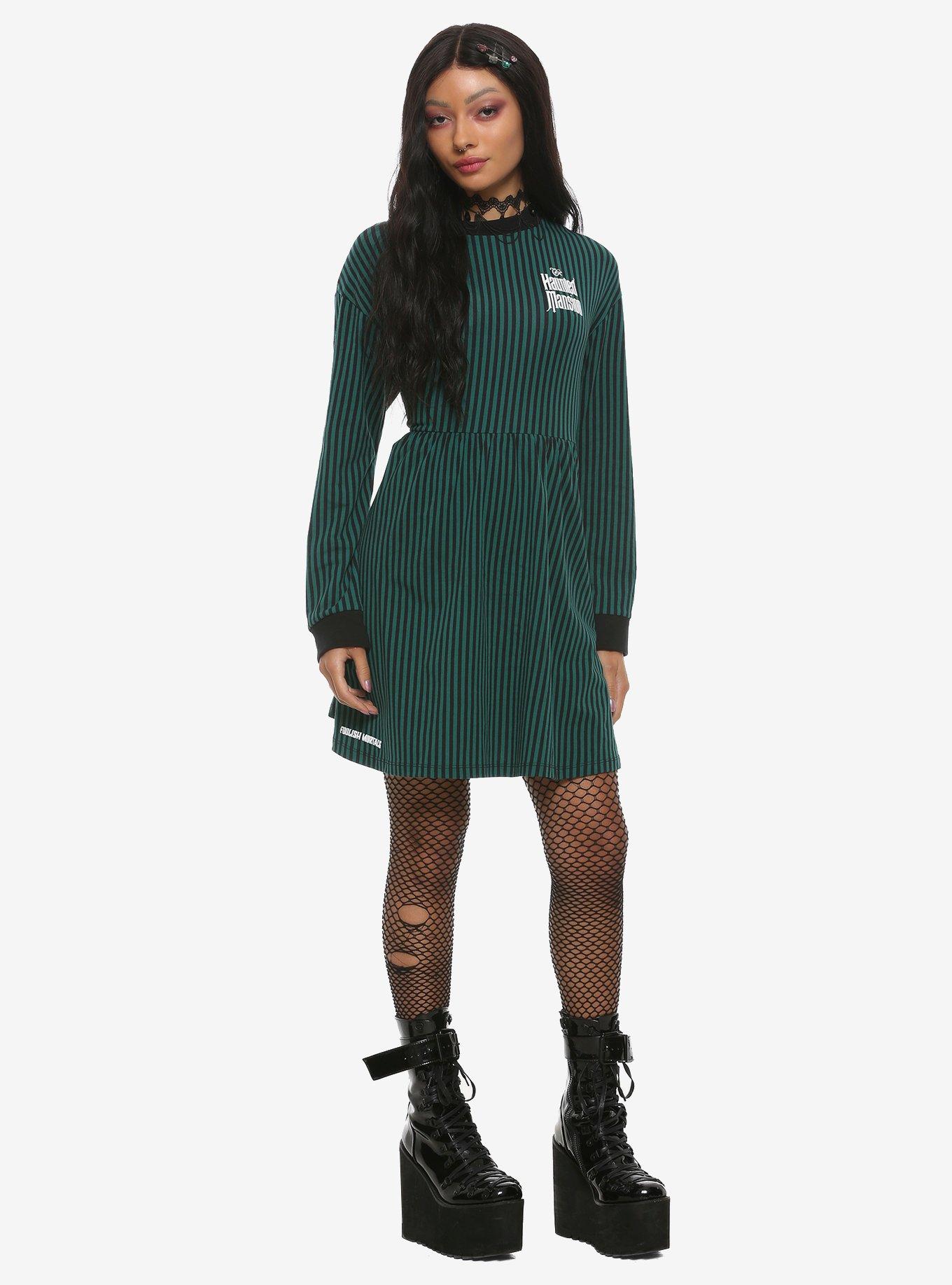 Disney The Haunted Mansion Green & Black Striped Long-Sleeve Dress, , alternate