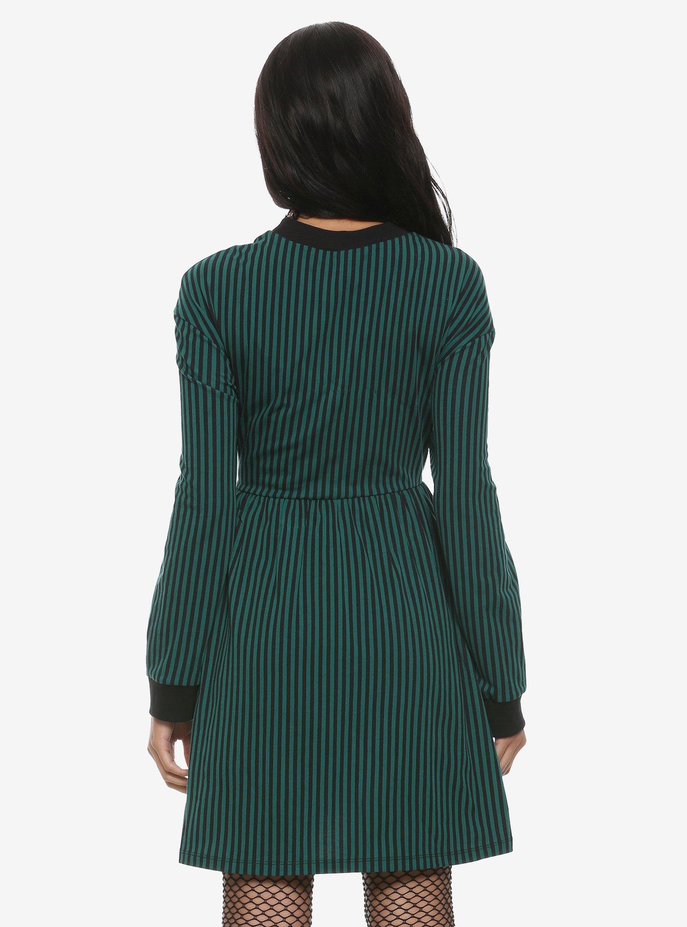 Disney The Haunted Mansion Green & Black Striped Long-Sleeve Dress, , alternate