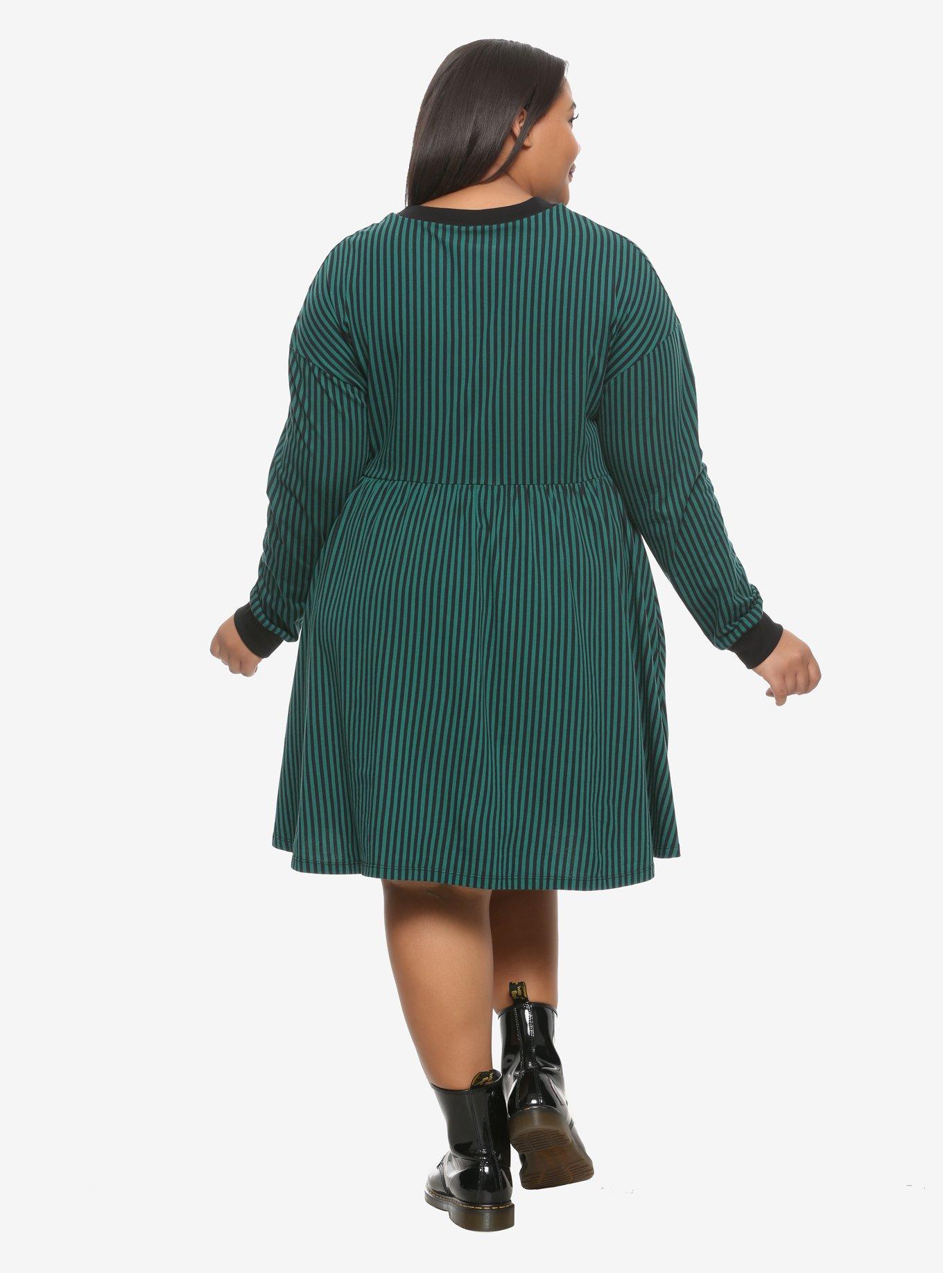 Disney The Haunted Mansion Green & Black Striped Long-Sleeve Dress Plus Size, , alternate