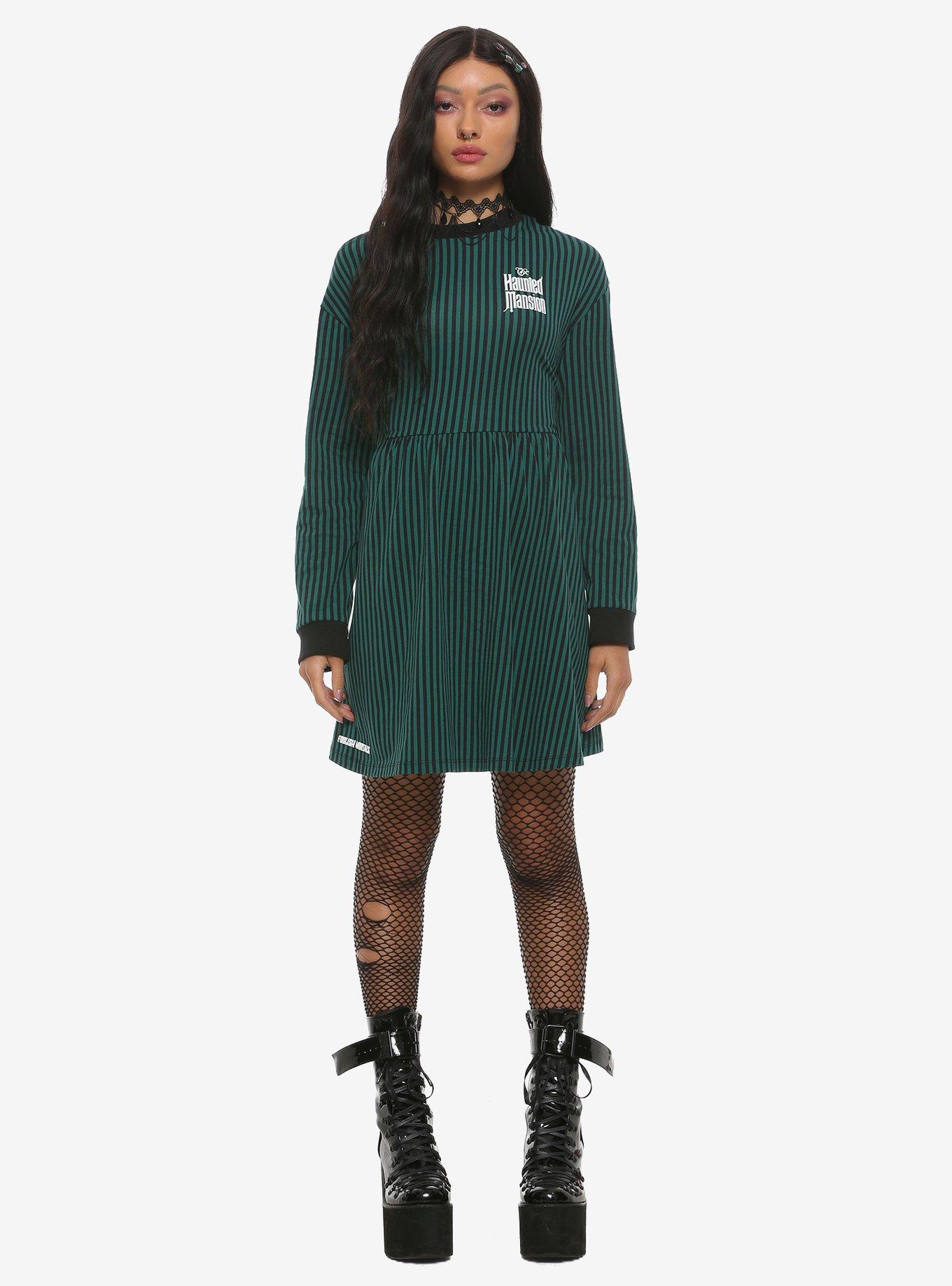 Her Universe Disney The Haunted Mansion Green & Black Striped Long-Sleeve Dress, BLACK STRIPE, alternate