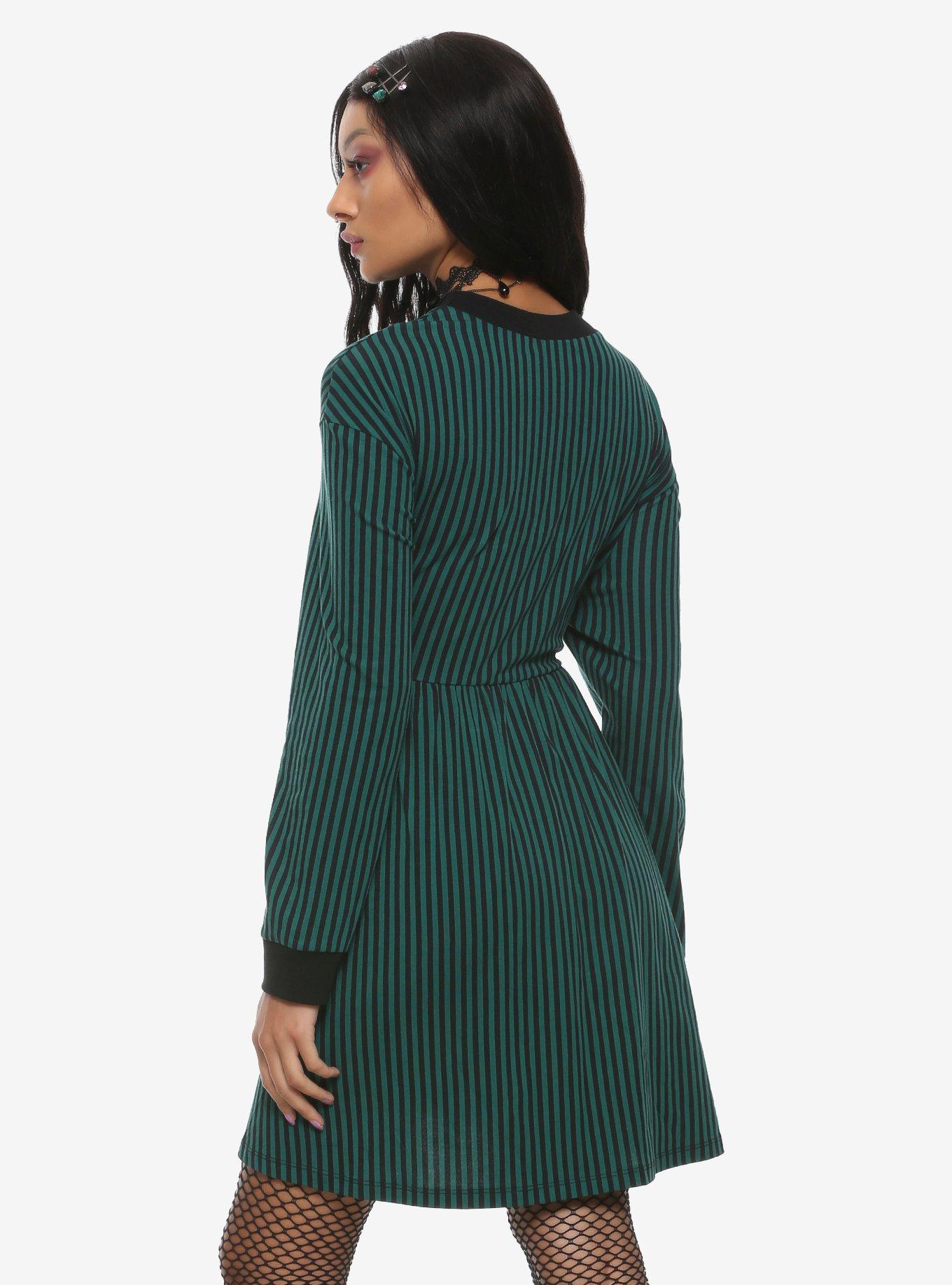 Her Universe Disney The Haunted Mansion Green & Black Striped Long-Sleeve Dress, BLACK STRIPE, alternate