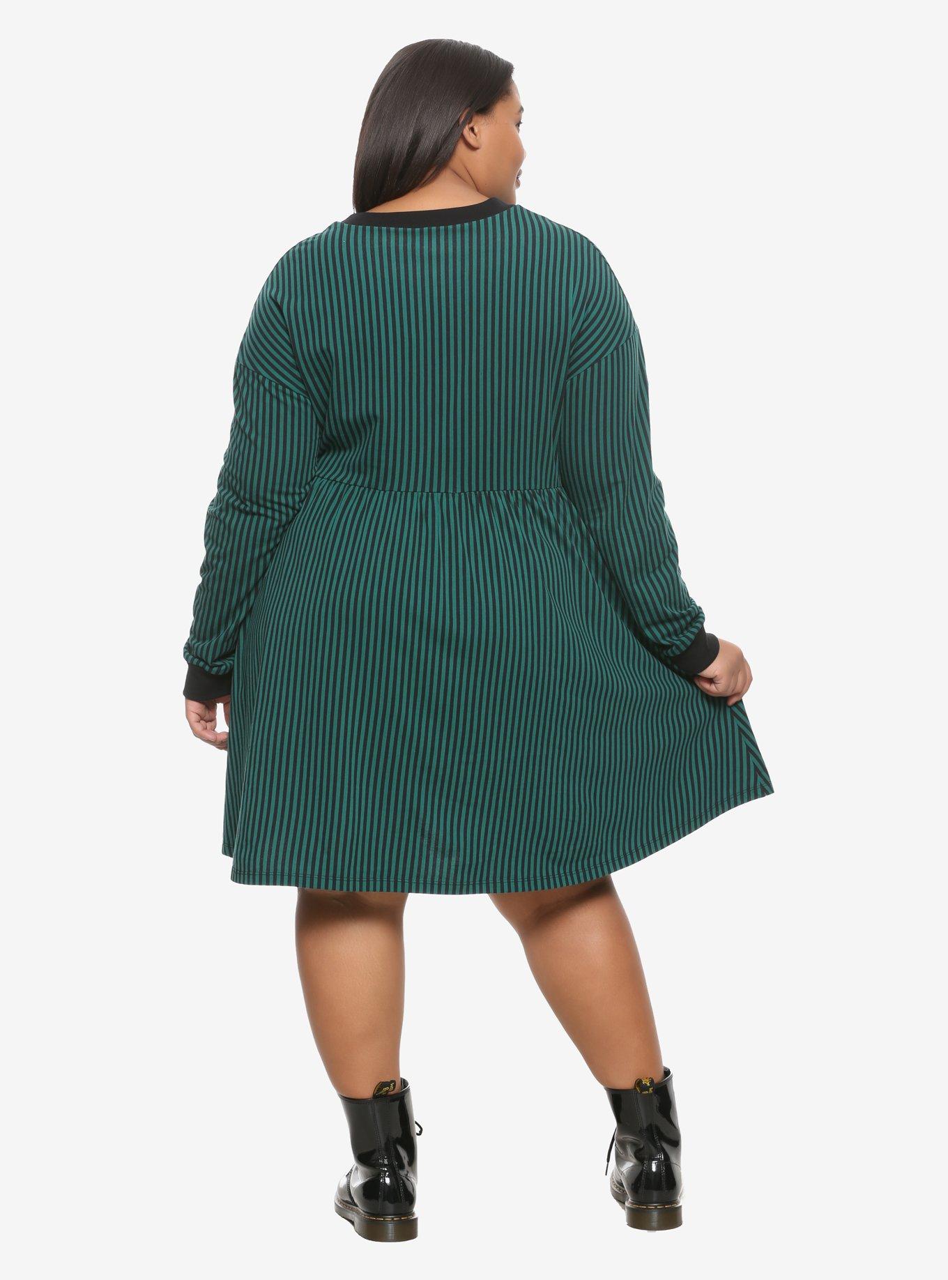 Her Universe Disney The Haunted Mansion Green & Black Striped Long-Sleeve Dress Plus Size, BLACK STRIPE, alternate