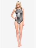 Black & White Checkered Zip-Up Swimsuit, MULTI, alternate