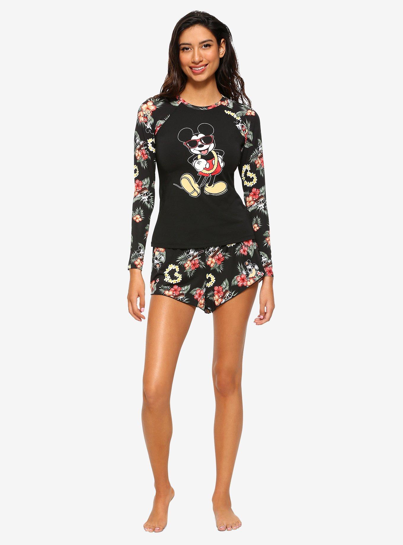 Disney Mickey Mouse & Minnie Mouse Tropical Girls Rash Guard, MULTI, alternate