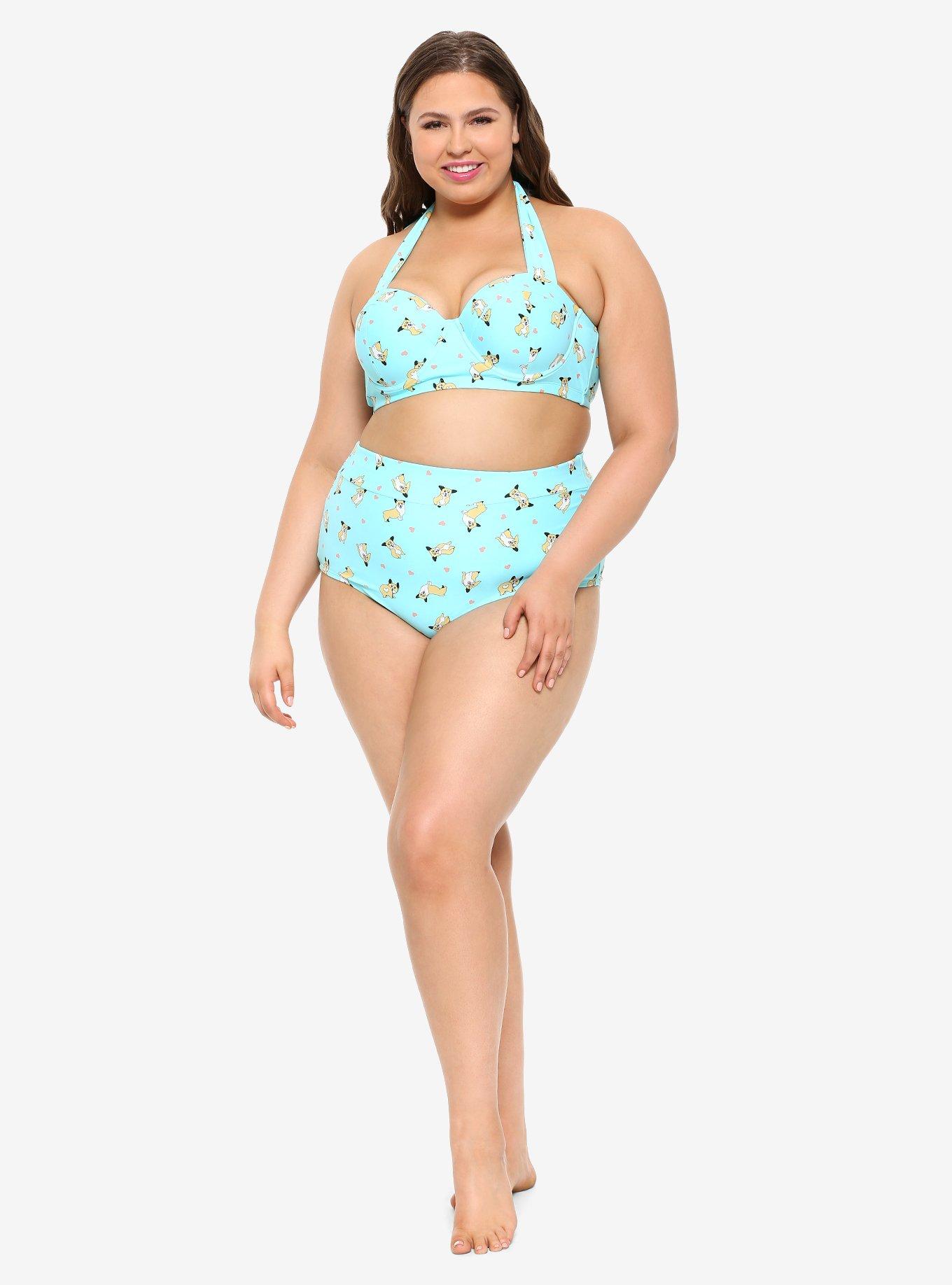 Corgis & Hearts Halter Swim Top Plus Size, MULTI, alternate