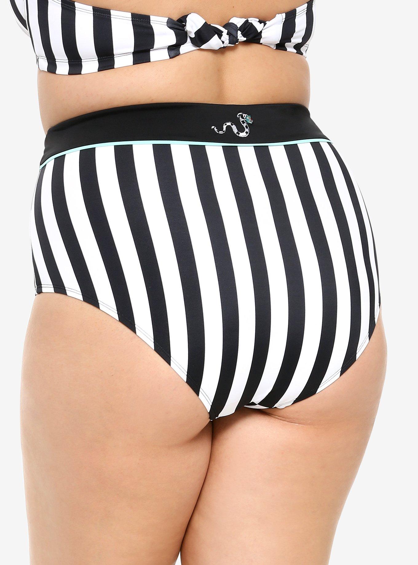 Beetlejuice Striped High-Waisted Swim Bottoms Plus Size, MULTI, alternate