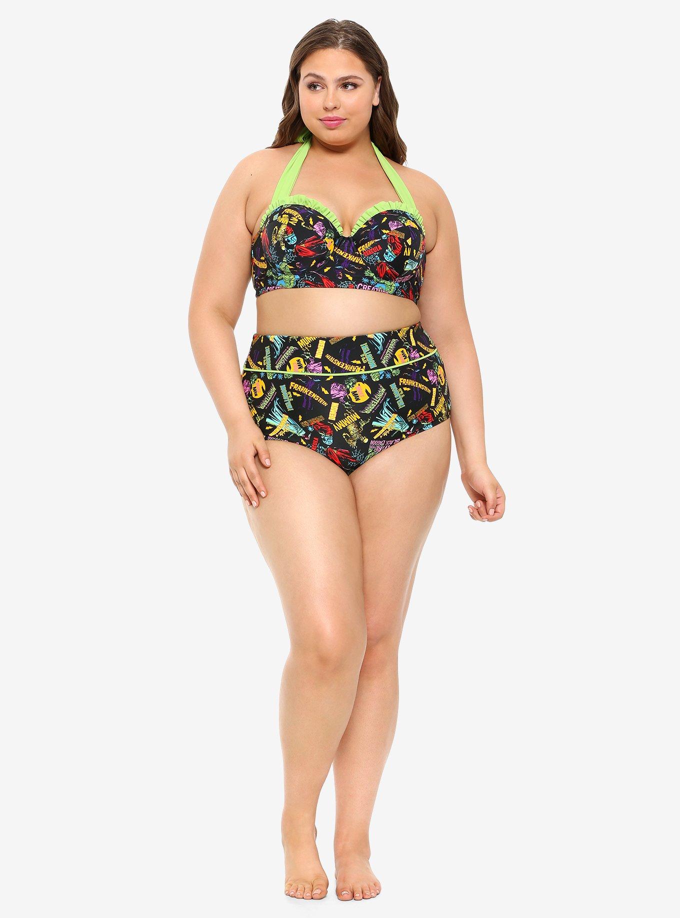 Universal Monsters High-Waisted Swim Bottoms Plus Size, MULTI, alternate