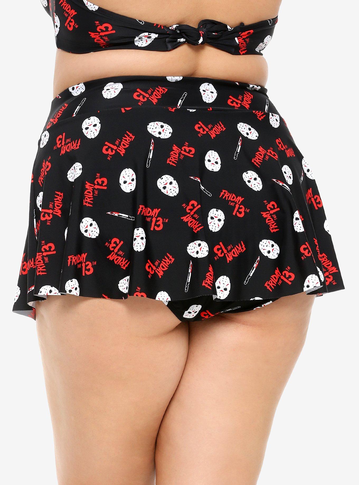 Friday The 13th Jason Mask High-Waisted Skirted Swim Bottoms Plus Size, MULTI, alternate