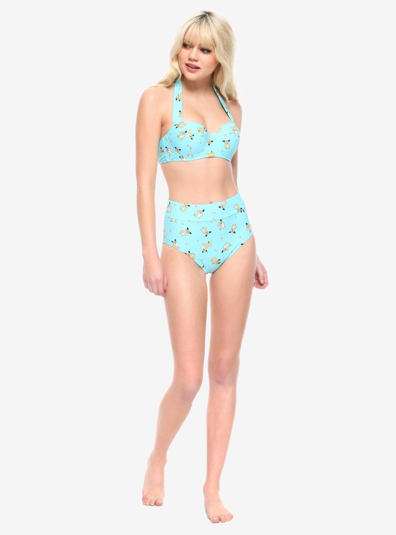 Corgis & Hearts High-Waisted Swim Bottoms, MULTI, alternate