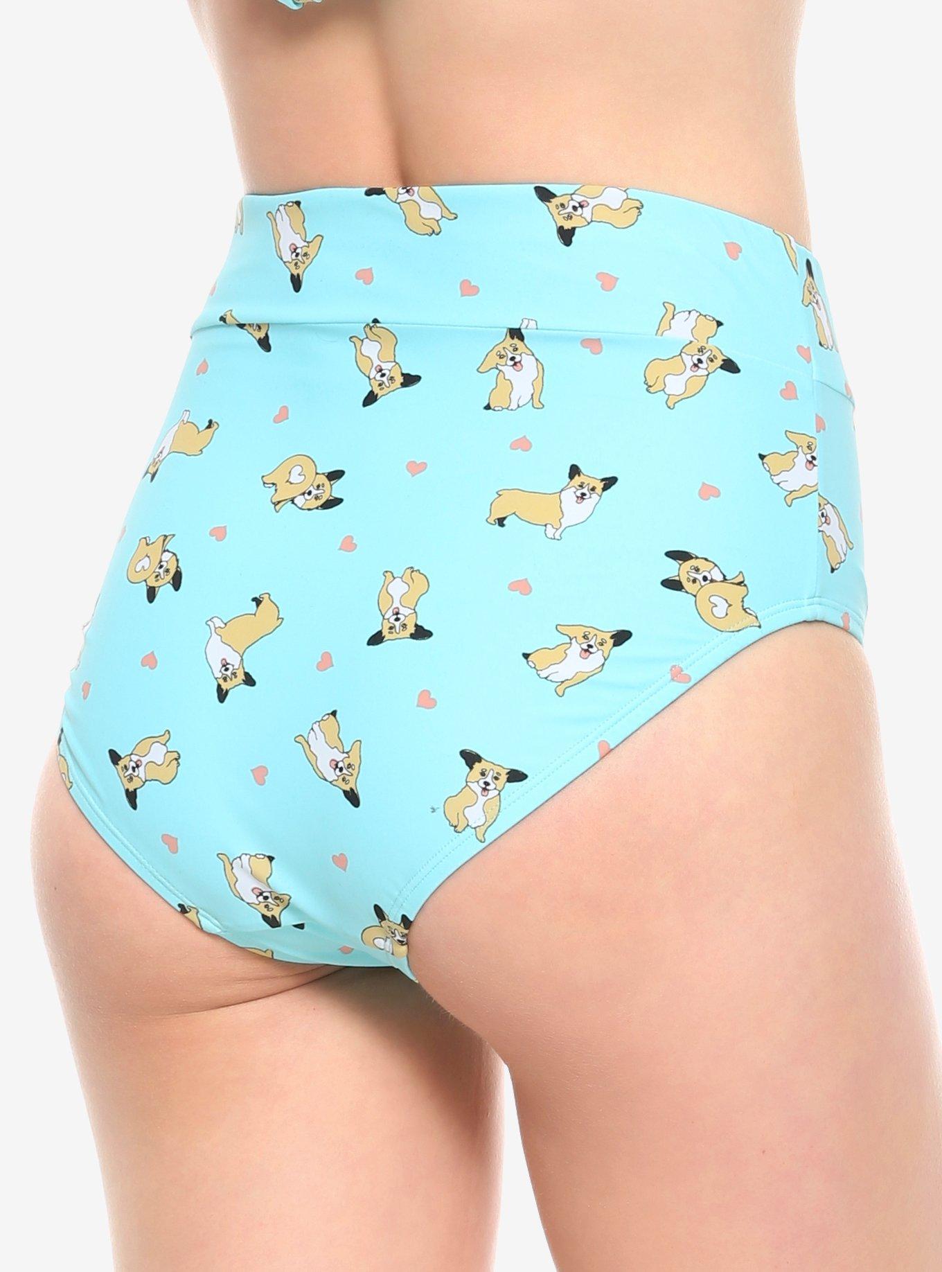 Corgis & Hearts High-Waisted Swim Bottoms, MULTI, alternate