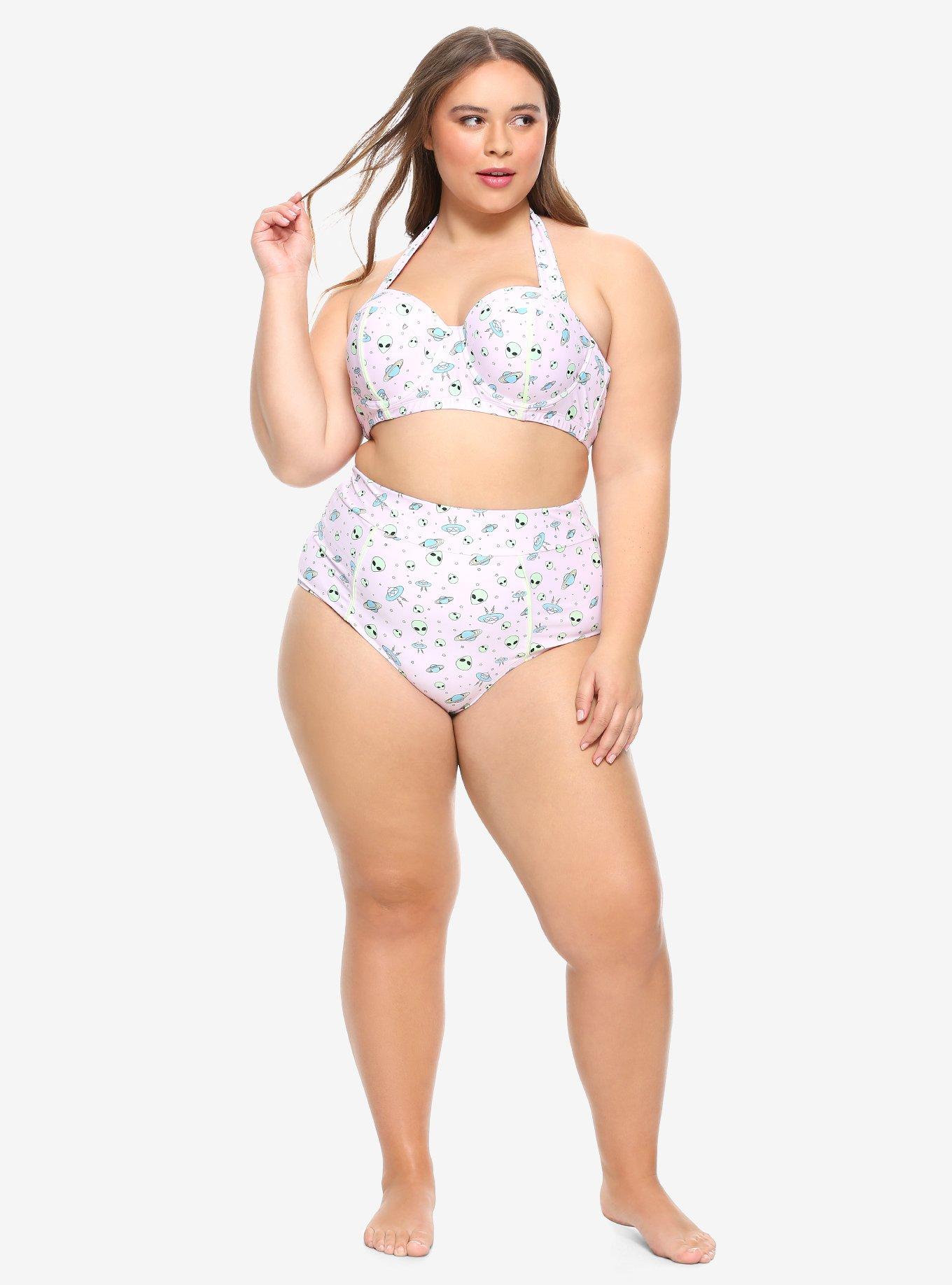 Pastel Alien High-Waisted Swim Bottoms Plus Size, MULTI, alternate