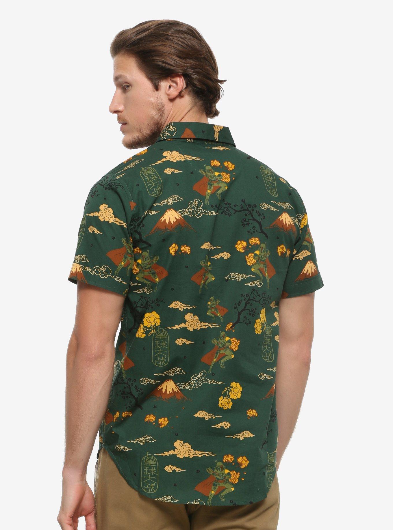 Star Wars Boba Fett Volcano Woven Button-Up - BoxLunch Exclusive, GREEN, alternate