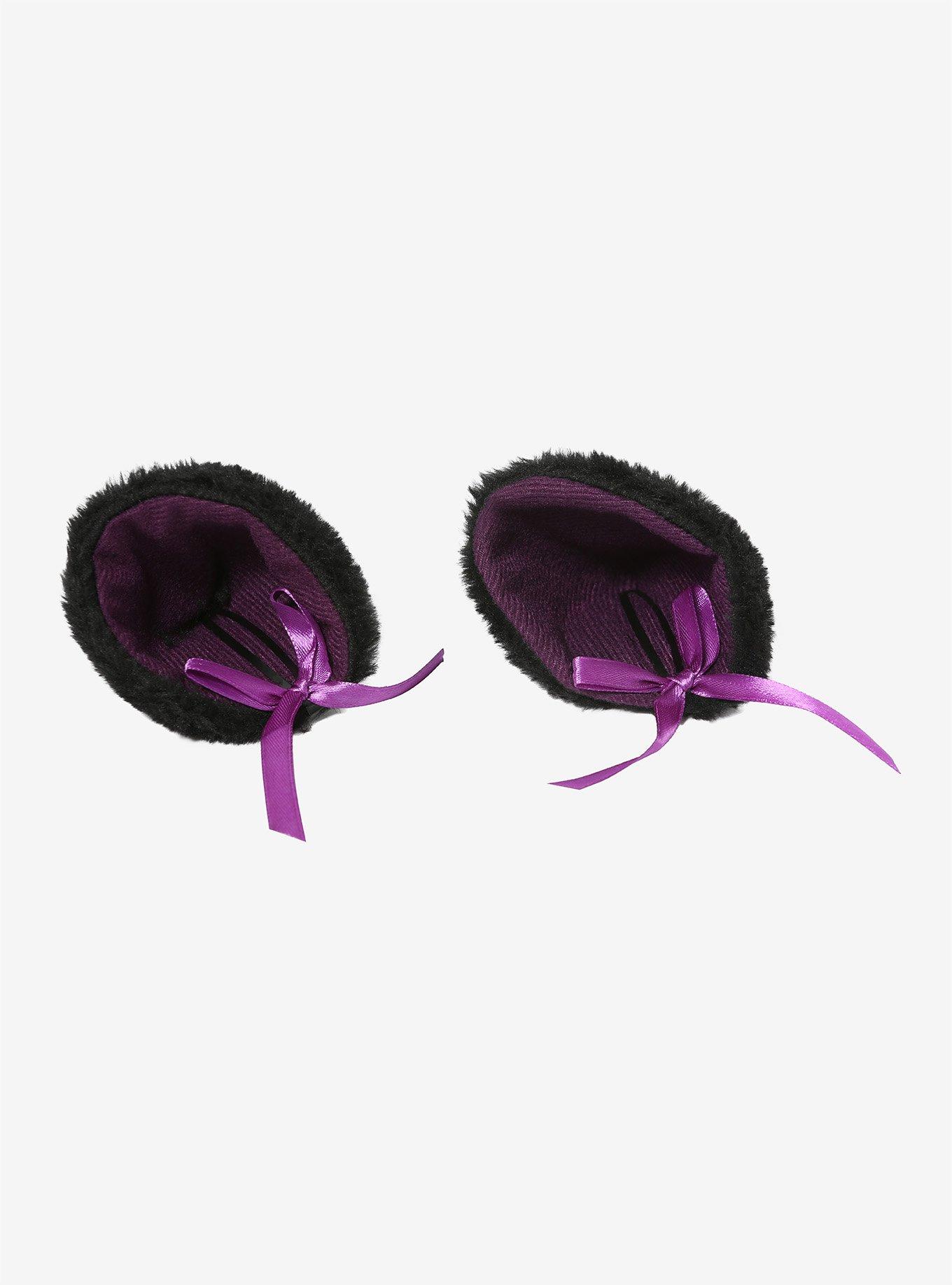 Black & Purple Fuzzy Cat Ear Hair Clips, , alternate