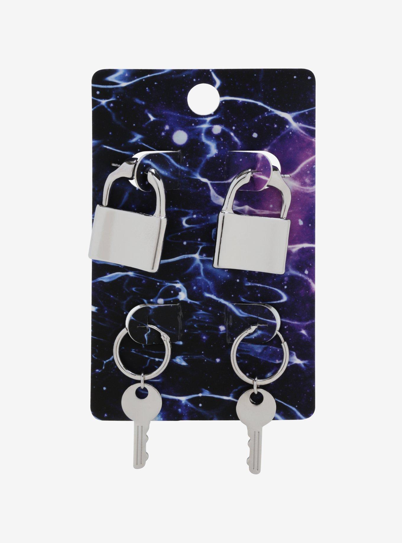 Padlock & Key Earring Set, , alternate