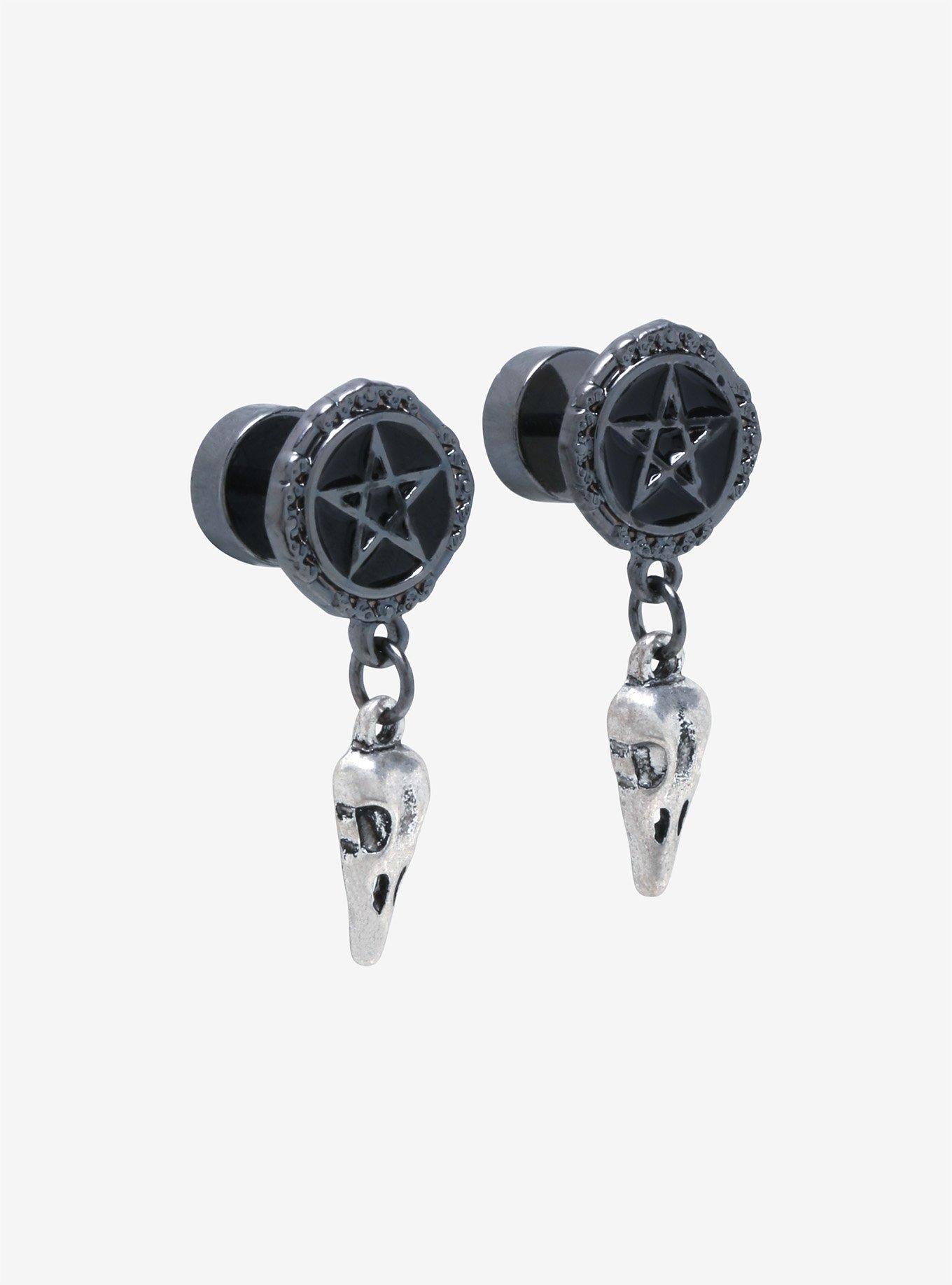 Pentagram & Bird Skull Faux Plugs, , alternate