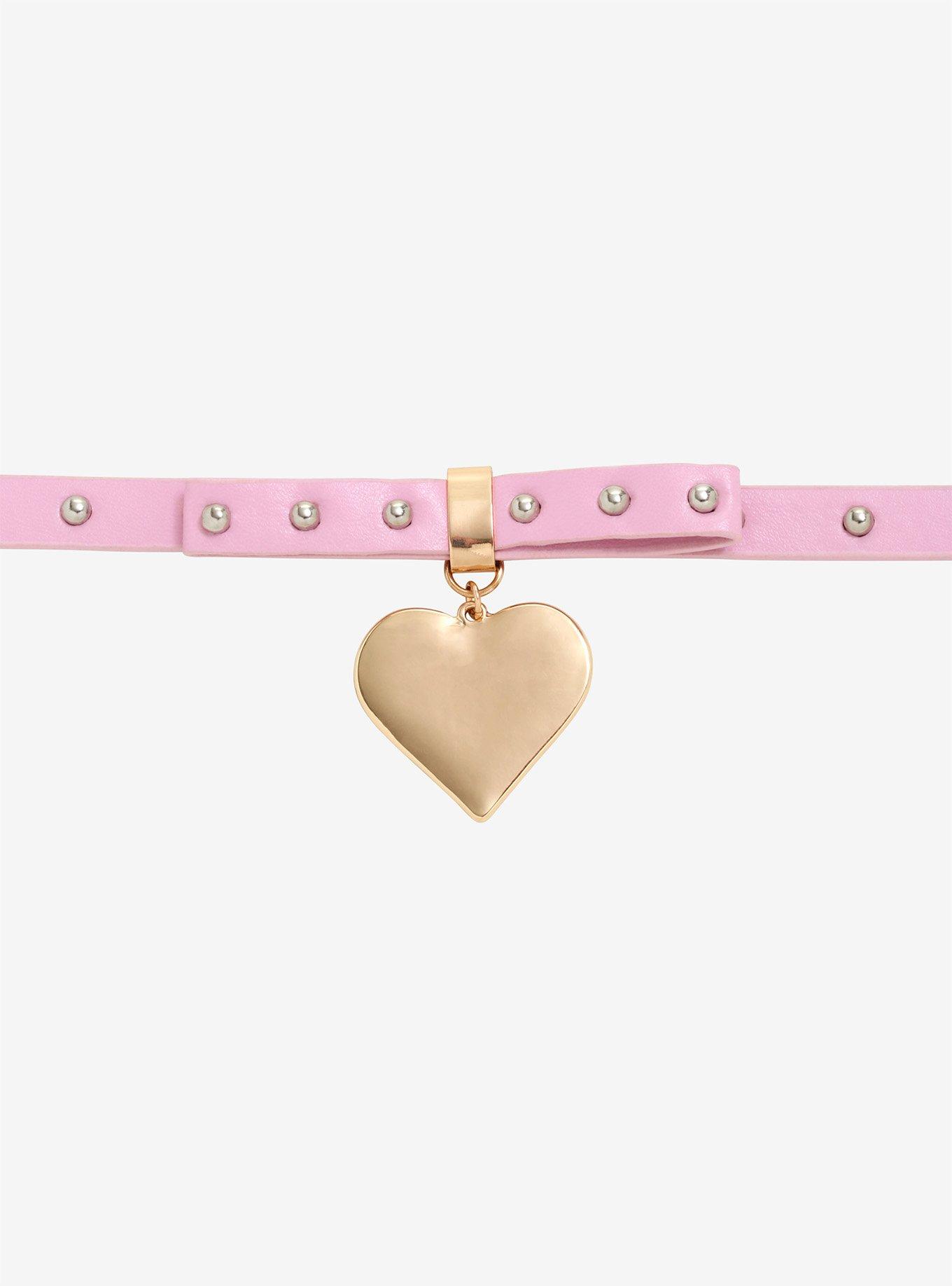 Gold Heart Charm Pink Choker, , alternate