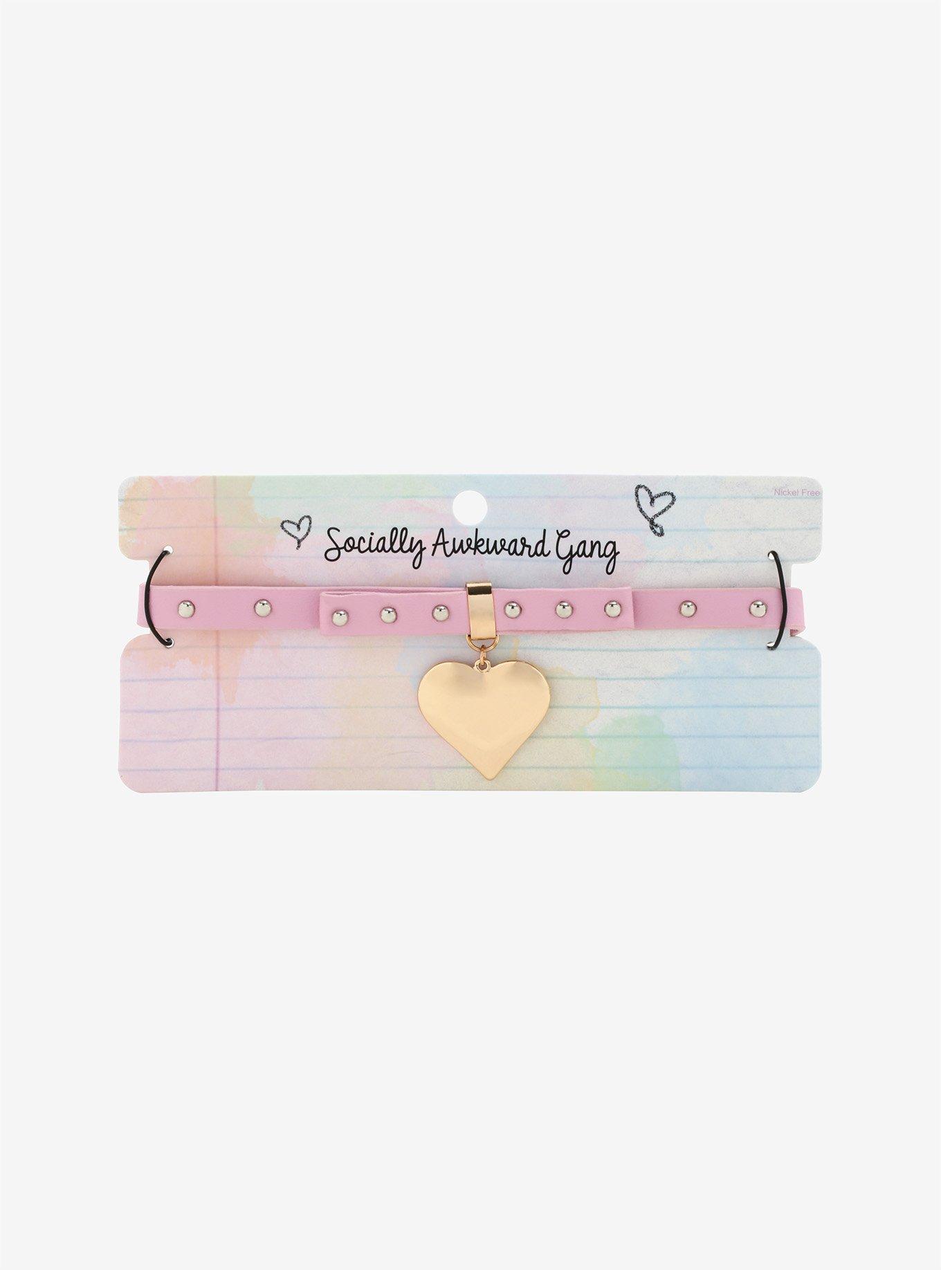 Gold Heart Charm Pink Choker, , alternate