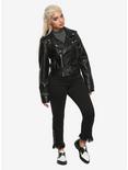 Black Belted Girls Faux Leather Moto Jacket, BLACK, alternate
