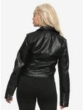 Black Belted Girls Faux Leather Moto Jacket, BLACK, alternate