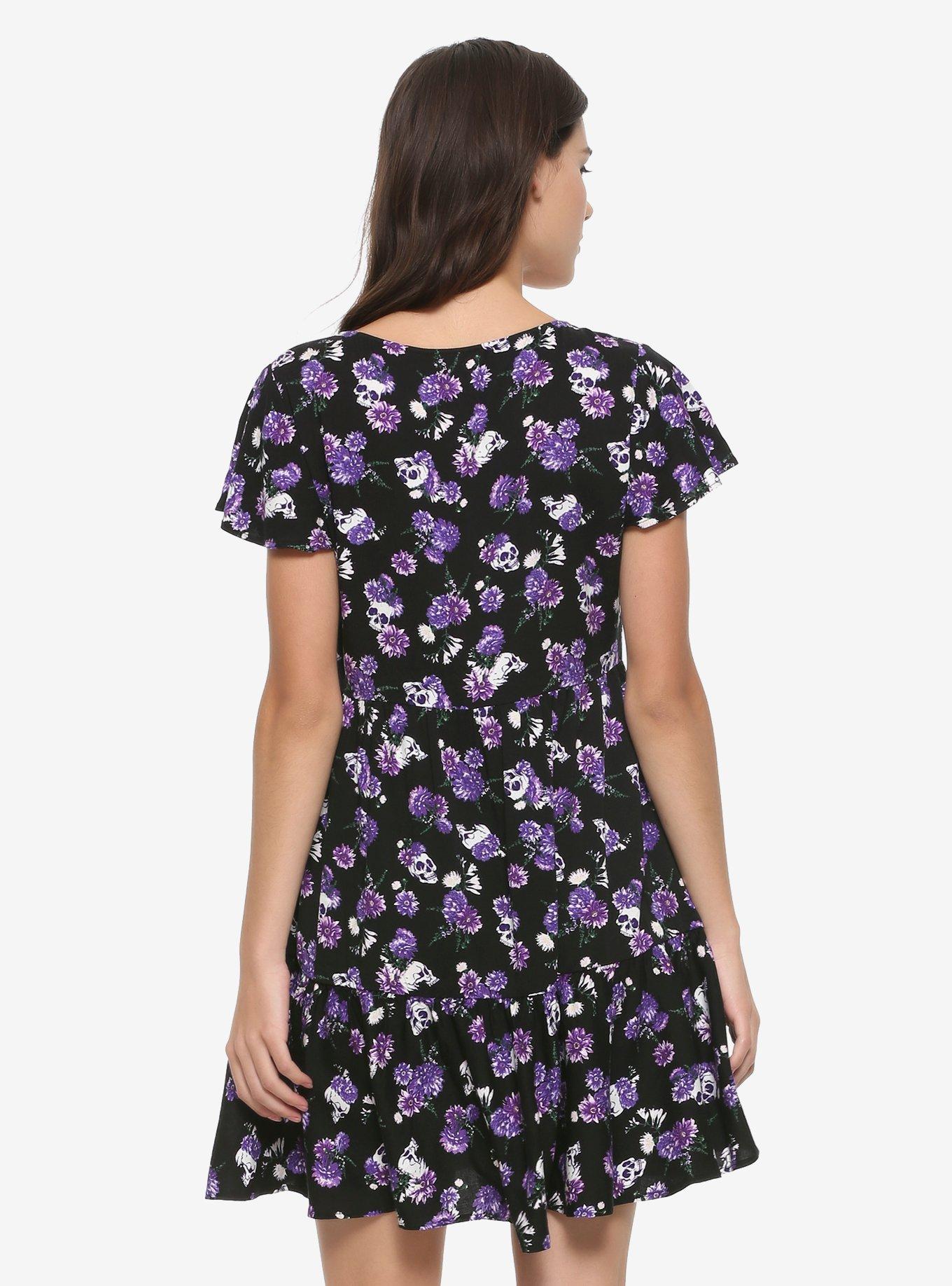 Purple Flowers & Skulls Dress, FLORAL - PURPLE, alternate