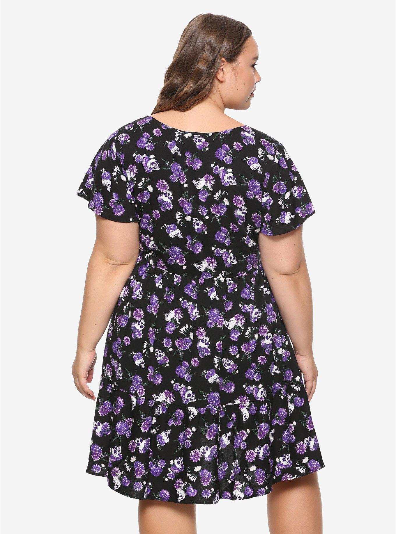 Purple Flowers & Skulls Dress Plus Size, FLORAL - PURPLE, alternate