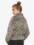 Leopard Print Faux Fur Girls Bomber Jacket, ANIMAL, alternate