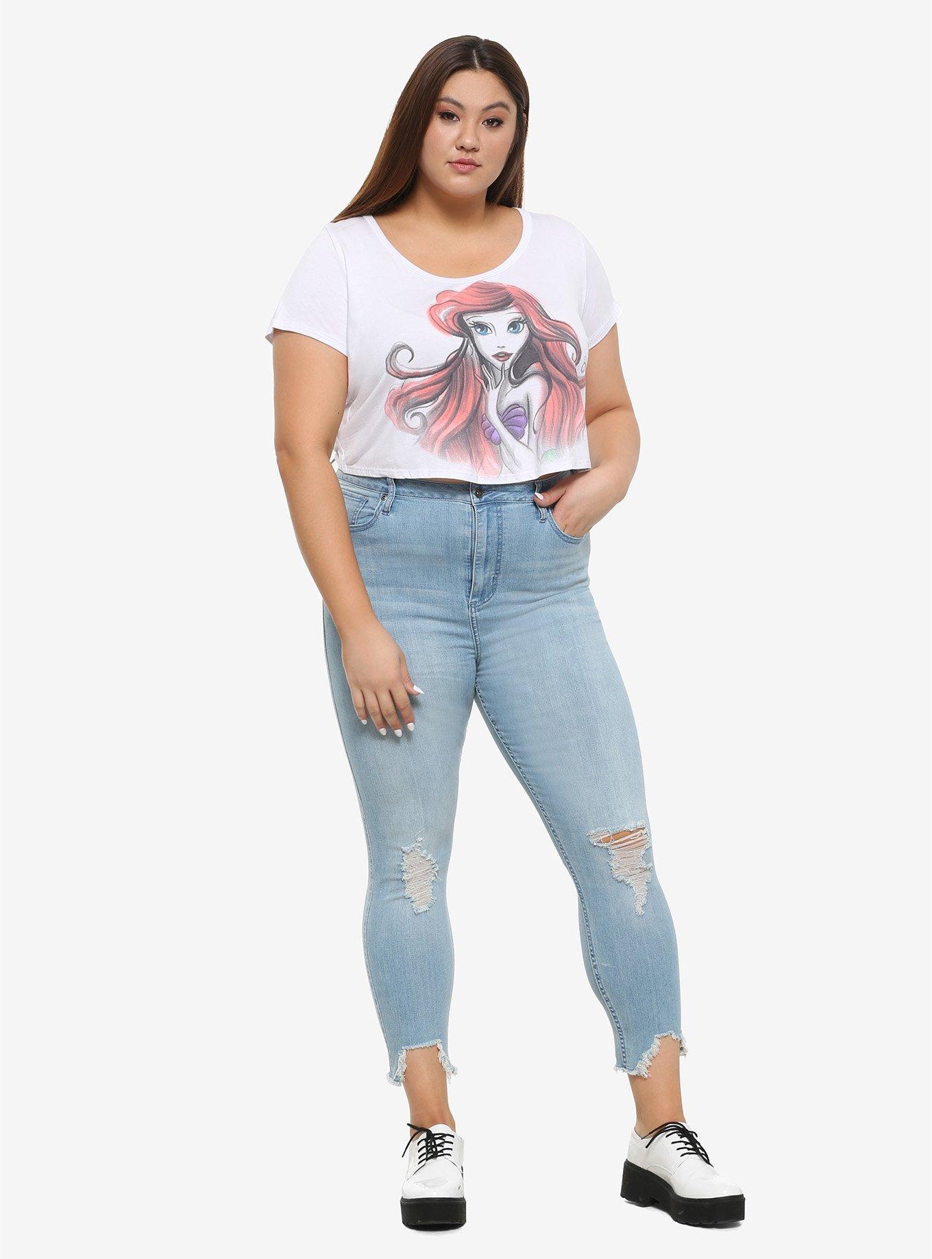 Disney The Little Mermaid Sketched Ariel Girls Crop T-Shirt Plus Size, MULTI, alternate