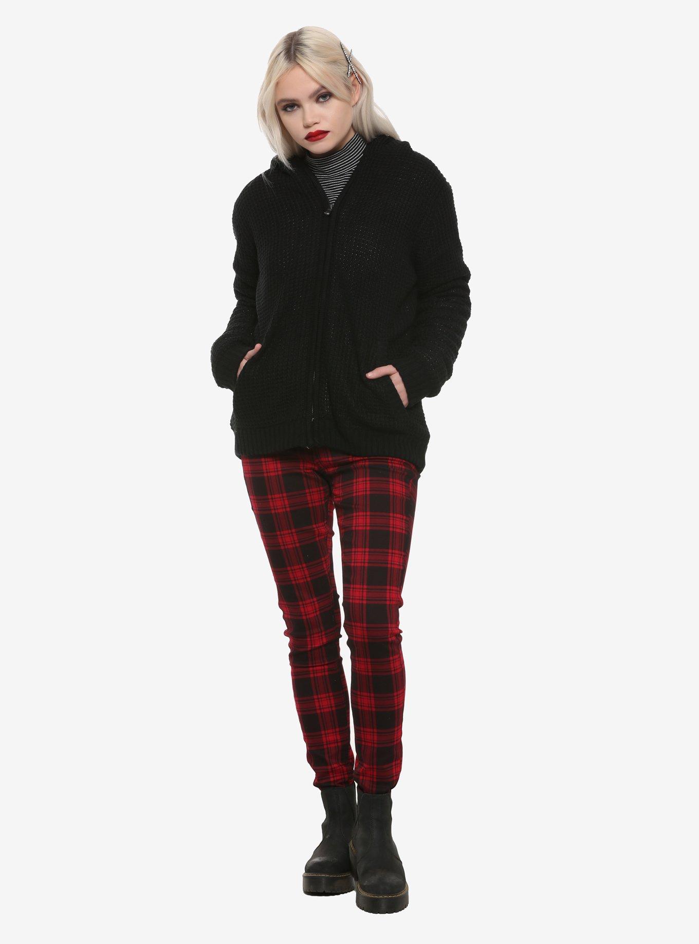 Black Sherpa-Lined Zip-Up Girls Hooded Sweater, WHITE, alternate