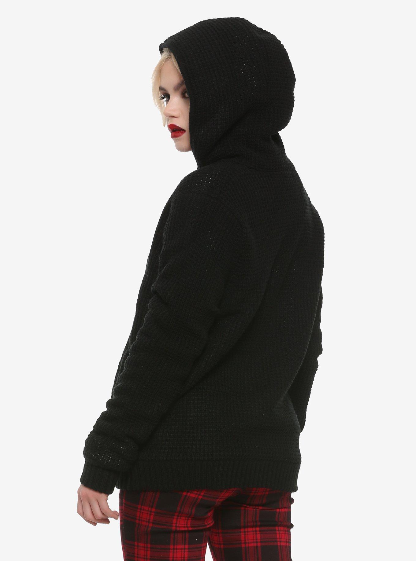 Black Sherpa-Lined Zip-Up Girls Hooded Sweater, WHITE, alternate