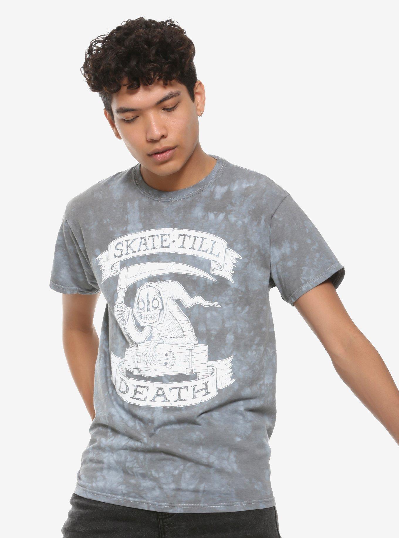 Skullock Skate Till Death T-Shirt By Crab Scrambly, BLACK, alternate