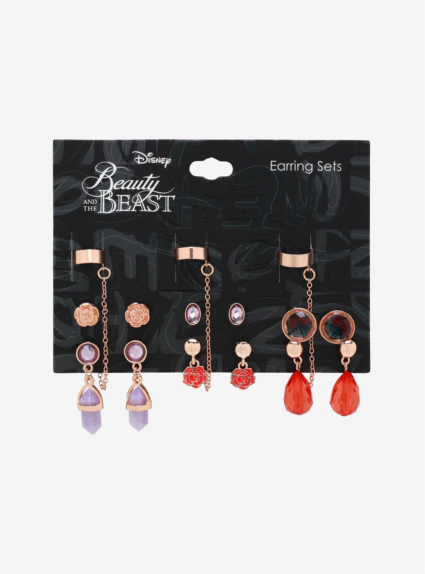 Disney Beauty And The Beast Rose Cuff Earring Set, , alternate