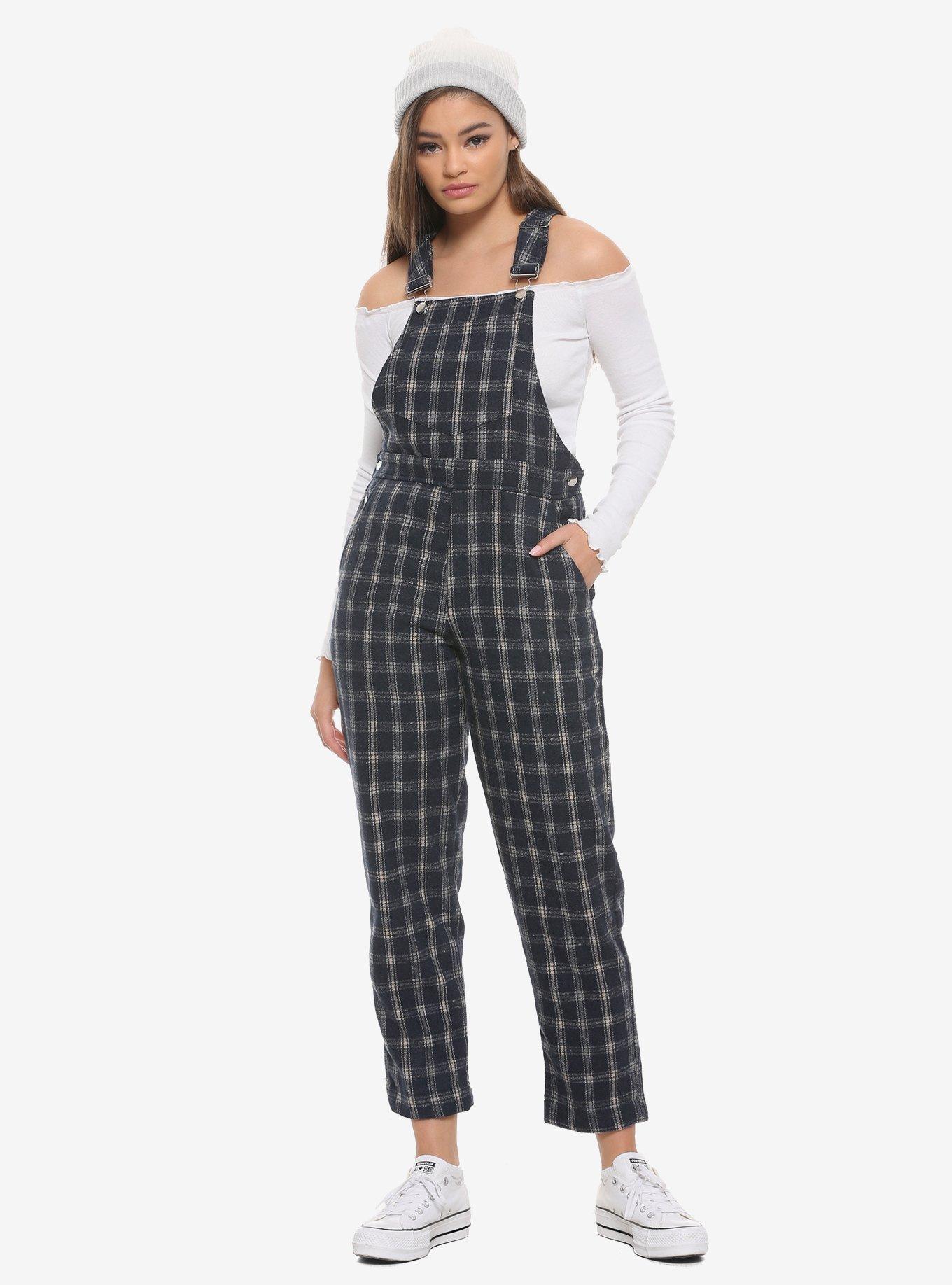 Daisy Street Grey Plaid Overalls, PLAID - GREY, alternate
