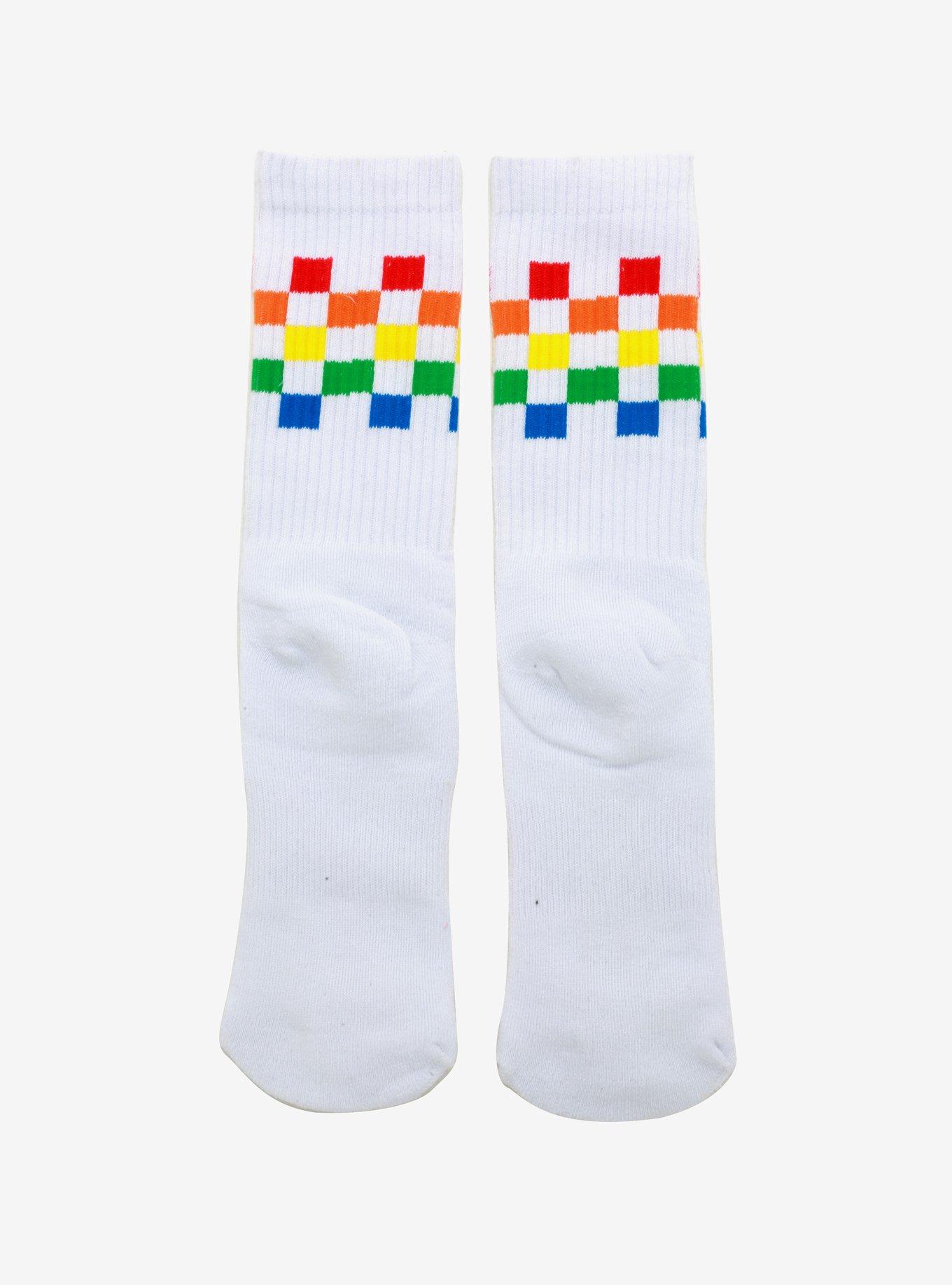 Rainbow Checkered Crew Socks, , alternate