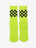 Neon Green With Black Checkered Crew Socks, , alternate