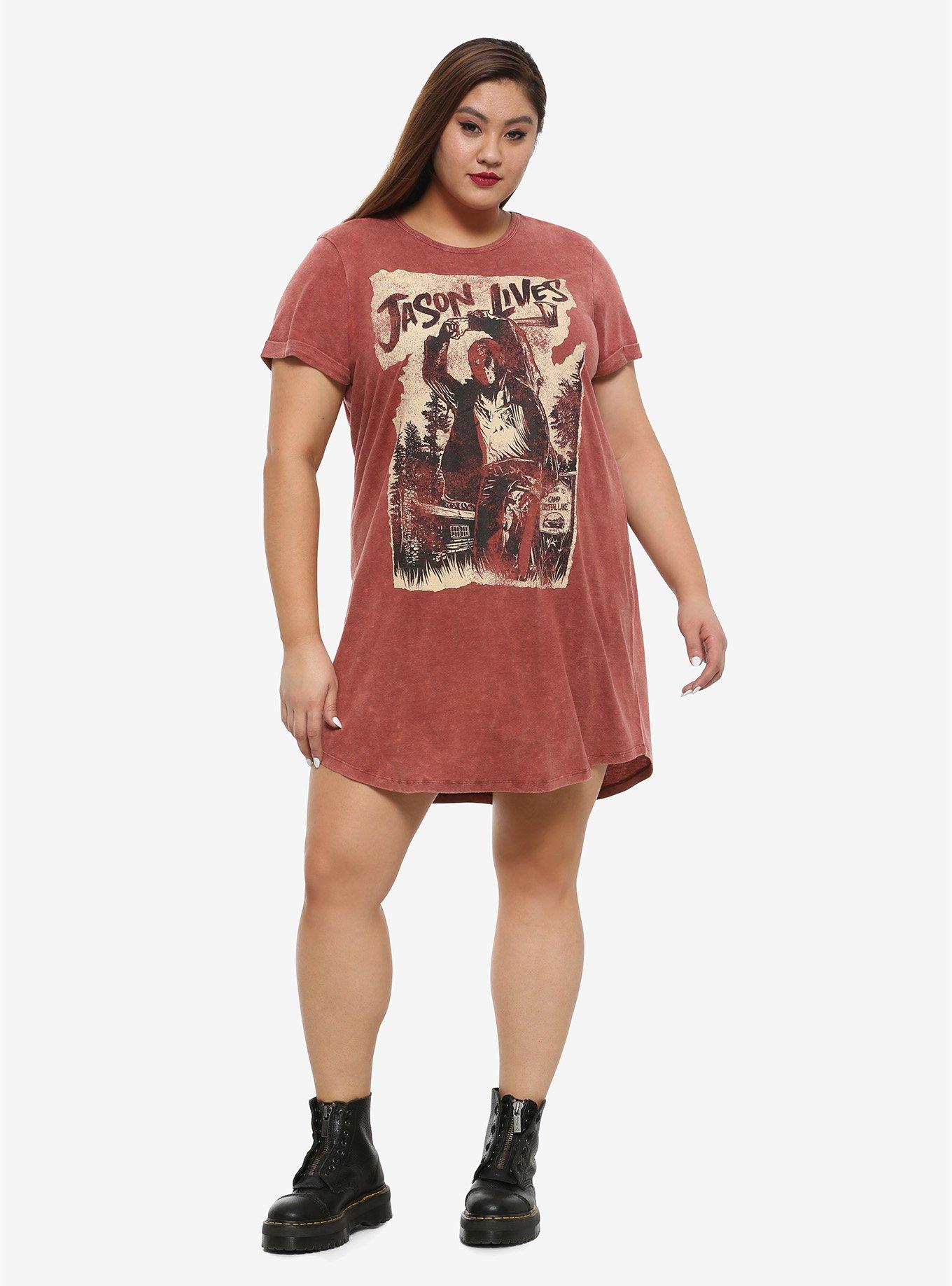 Friday The 13th Jason Lives Mineral Wash T-Shirt Dress Plus Size, MULTI, alternate