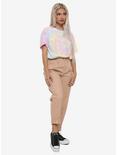 Pastel Tie-Dye Girls Elasticated Crop T-Shirt, RAINBOW, alternate