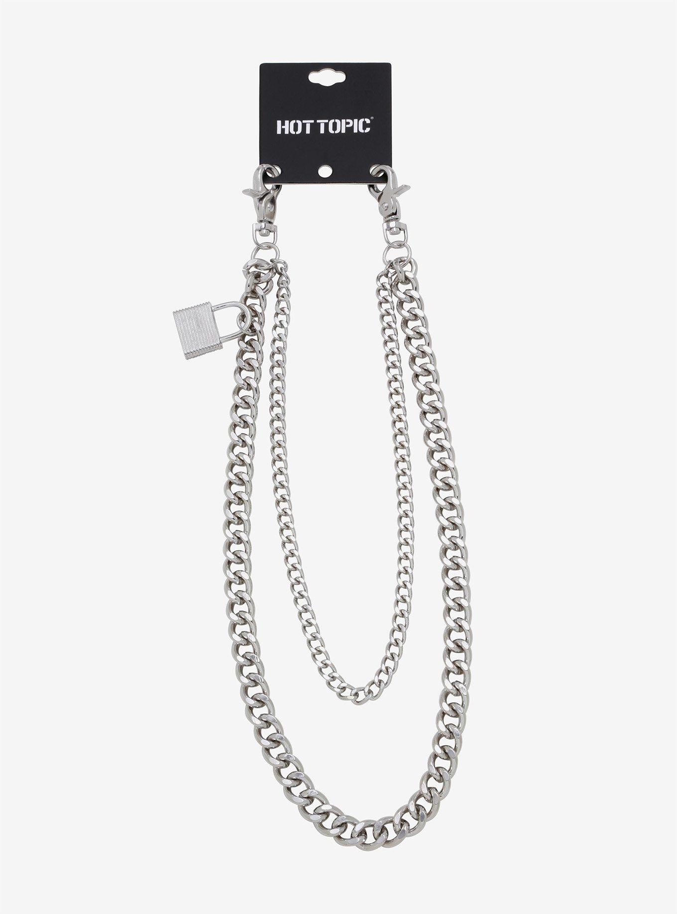 Silver 18 Inch & 24 Inch Pad Lock Double Wallet Chain