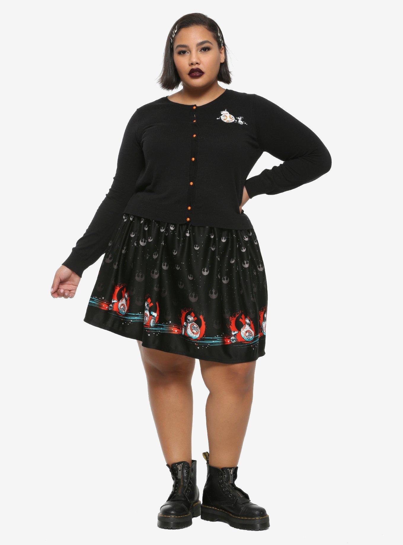 Her Universe Star Wars: The Rise Of Skywalker Rebel Droids Skater Skirt Plus Size, BLACK, alternate