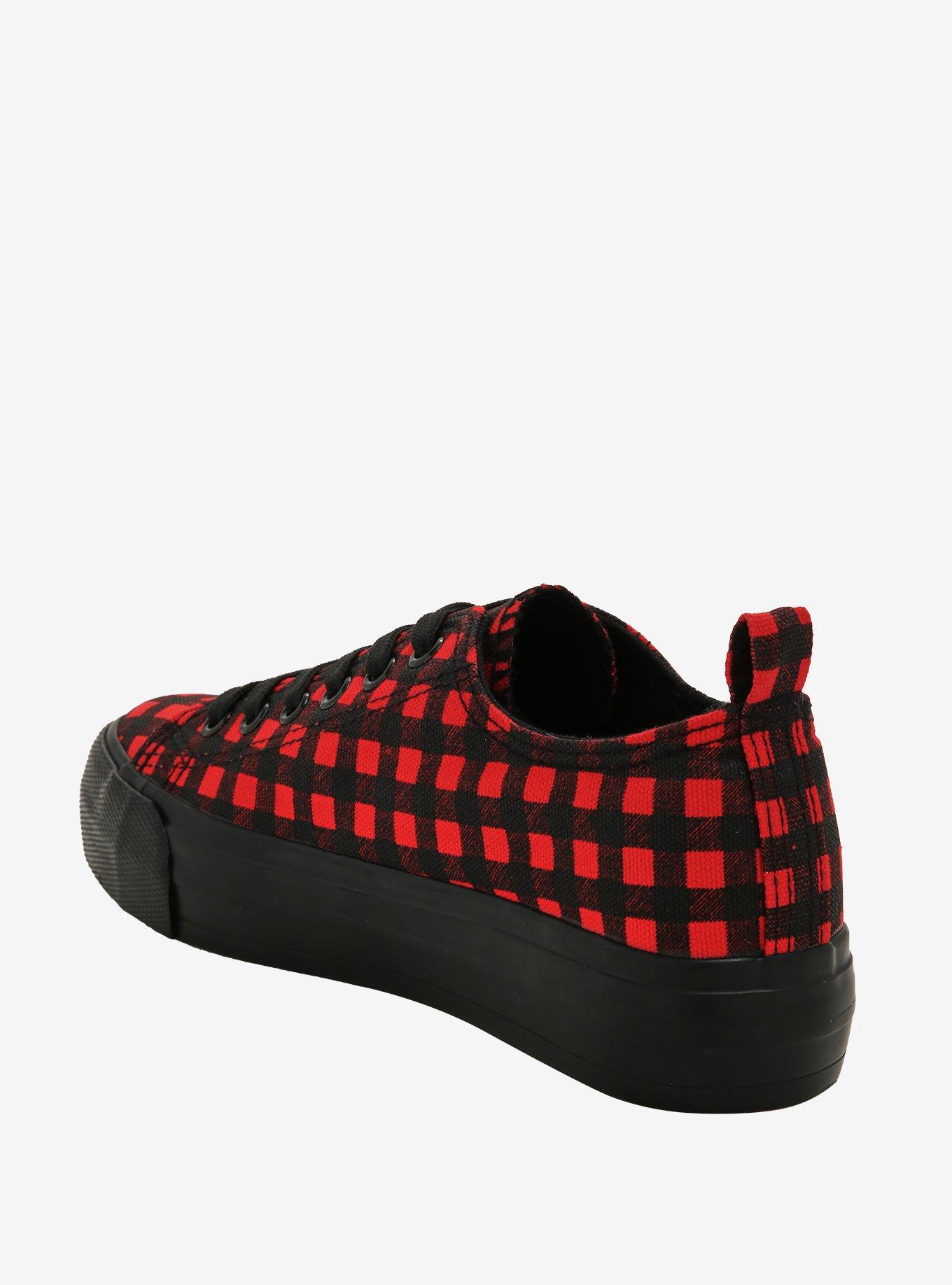 Red & Black Plaid Canvas Platform Sneakers, MULTI, alternate