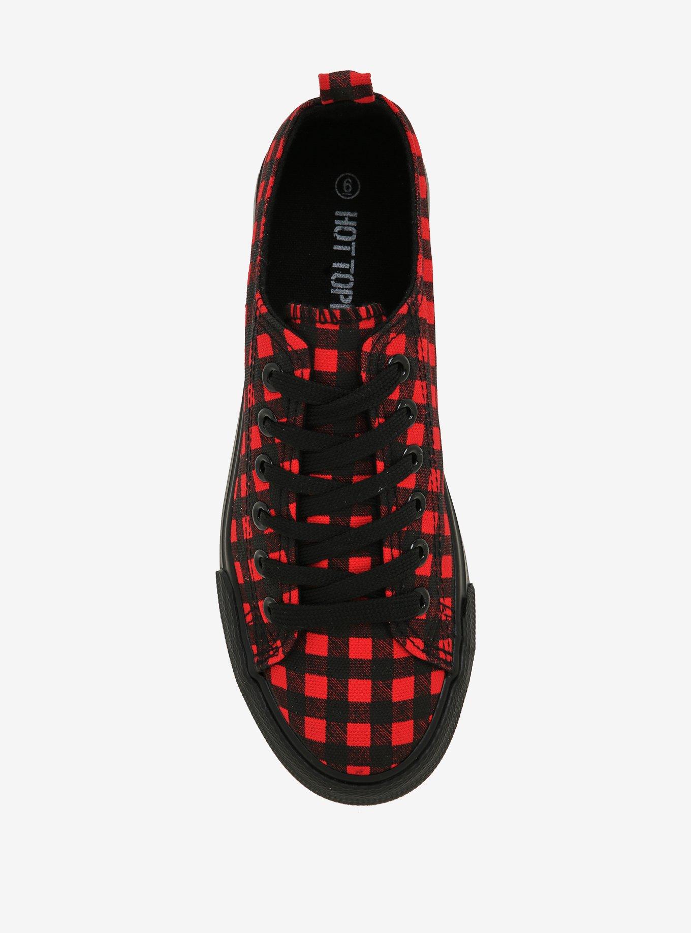 Red & Black Plaid Canvas Platform Sneakers, MULTI, alternate