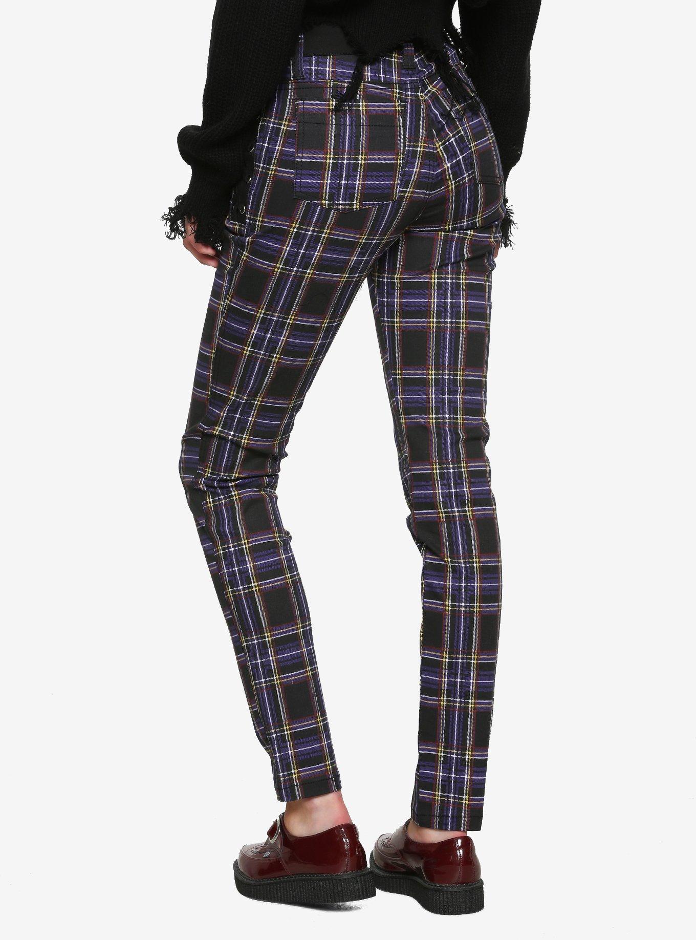 Royal Bones By Tripp Side Lace-Up Purple Plaid Pants, PLAID - PURPLE, alternate